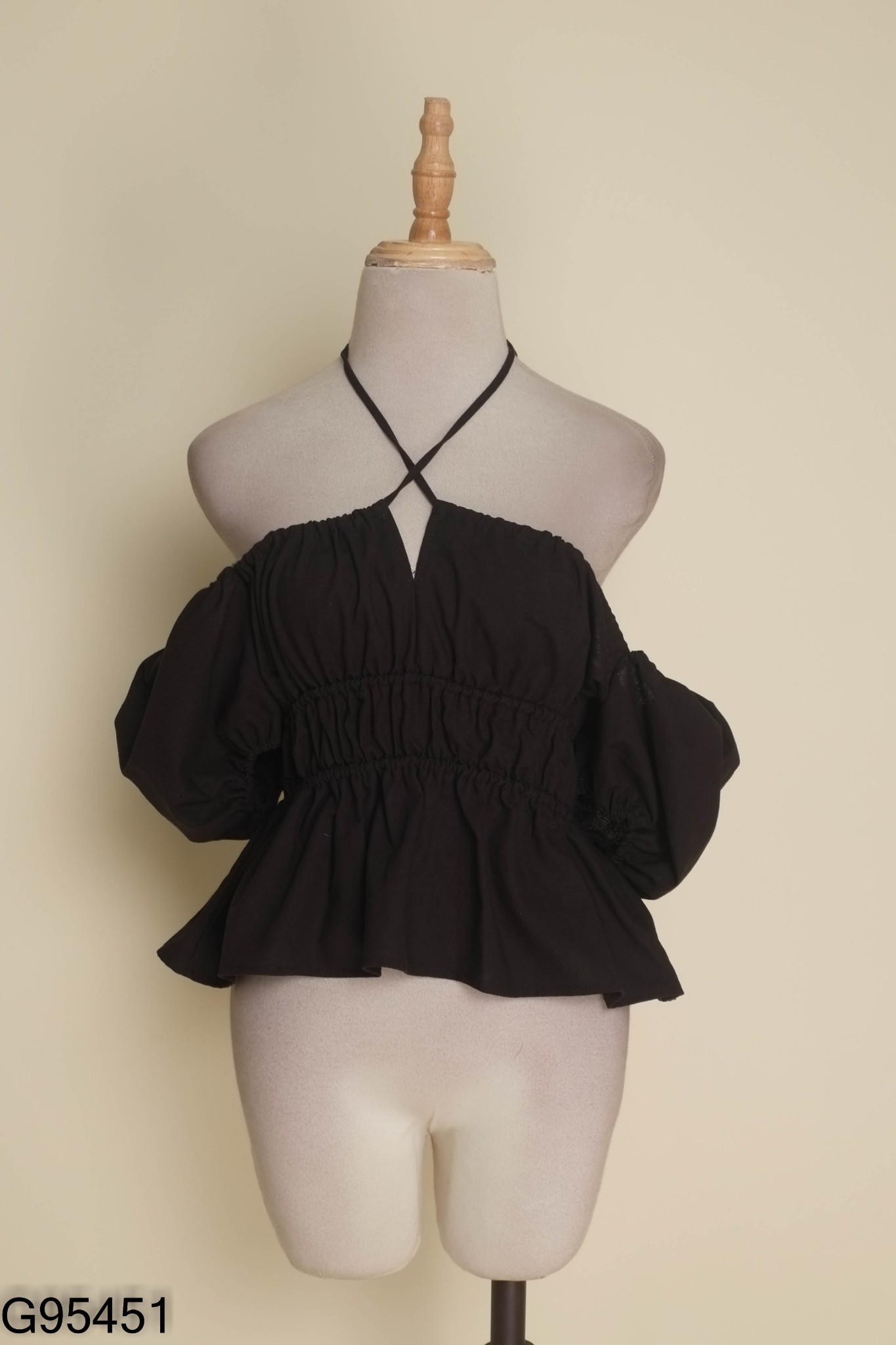 Áo linen đen tay phồng
