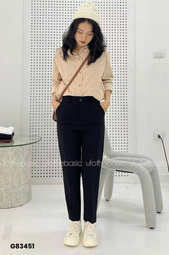 Quần suông đen LEMIA gân giữa