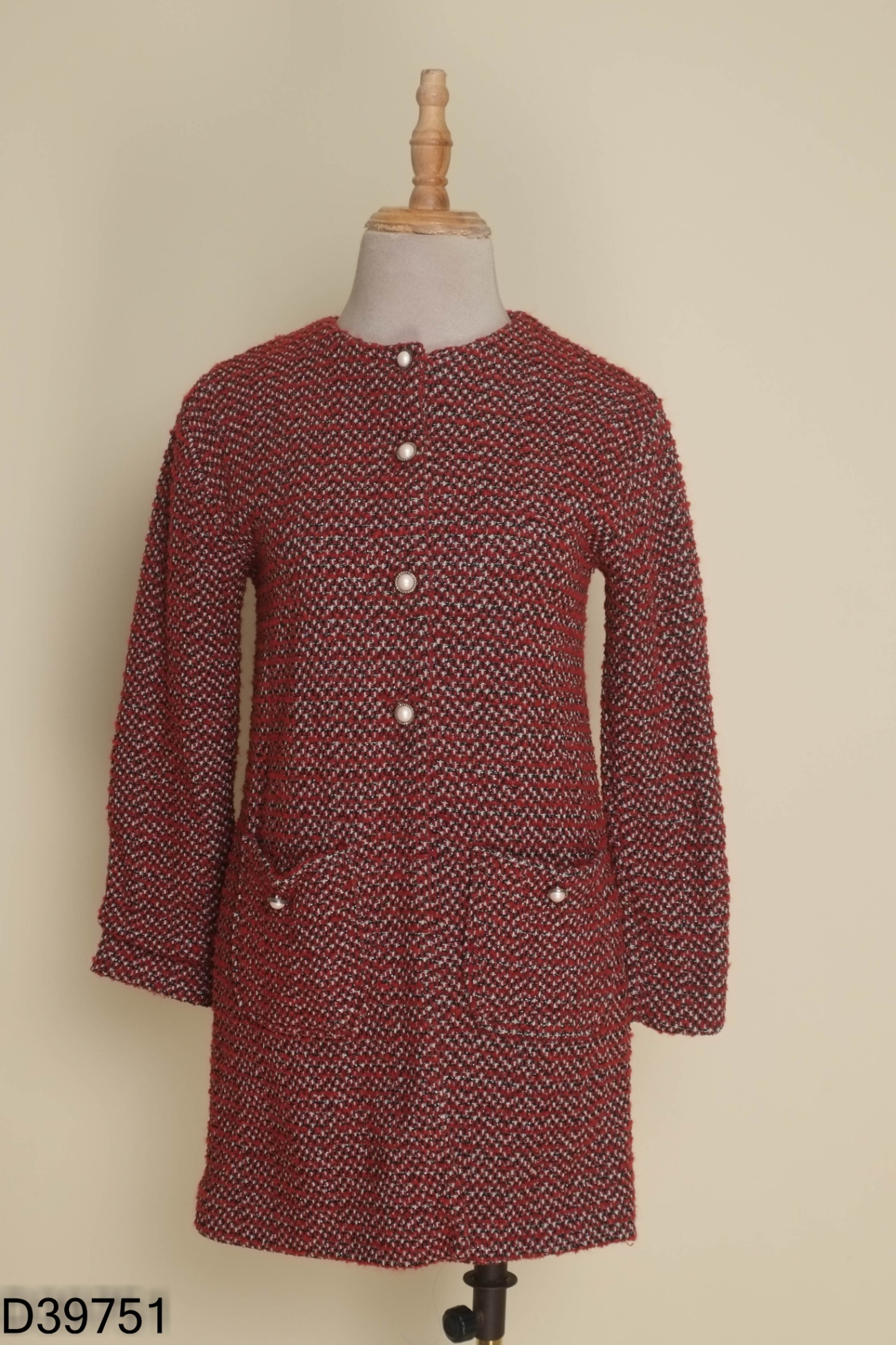 NEWTAG áo khoác dáng dài ZARA KIDS đỏ phối họa tiết