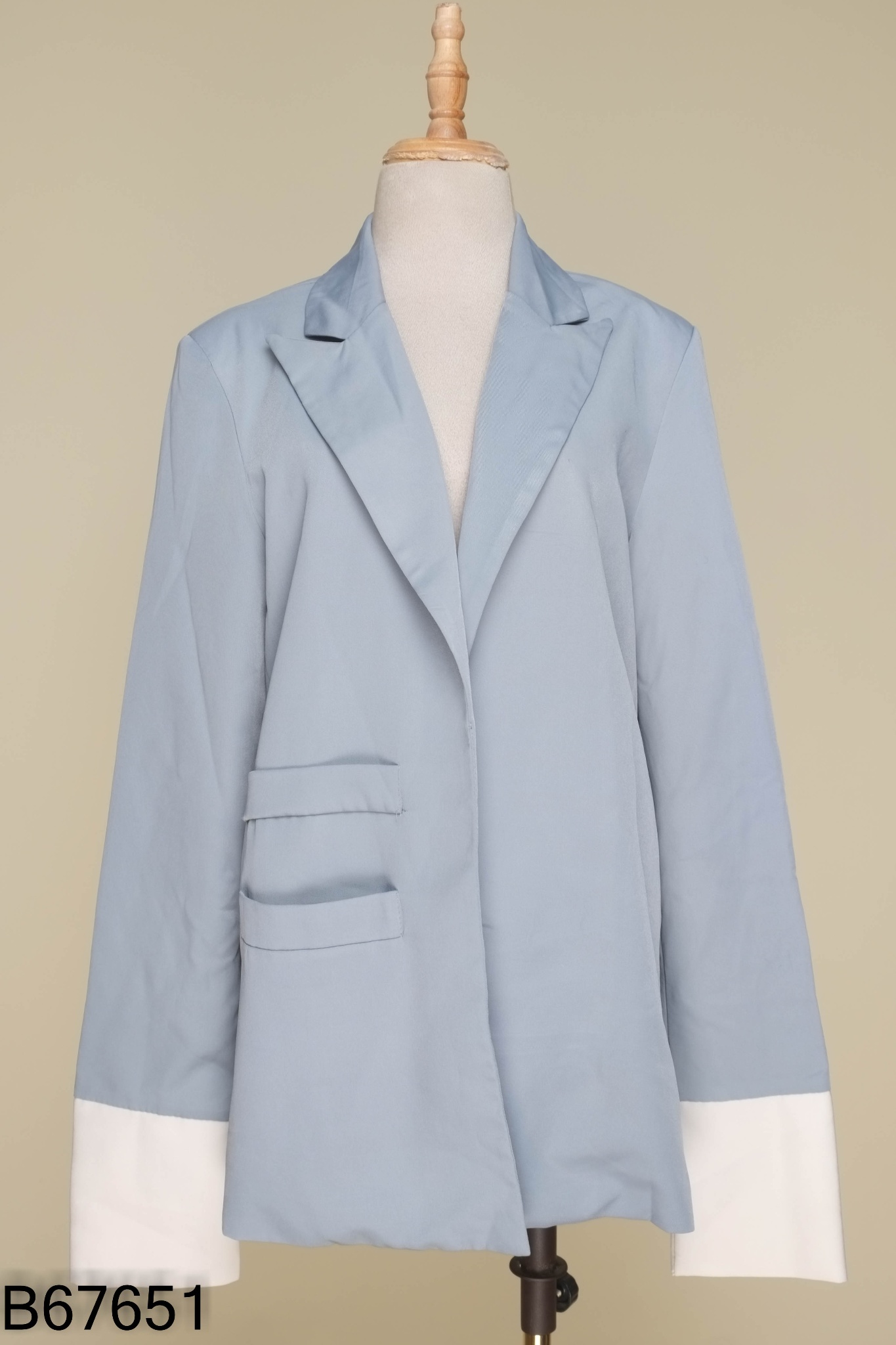 Áo khoác blazer xanh trơn phối trắng