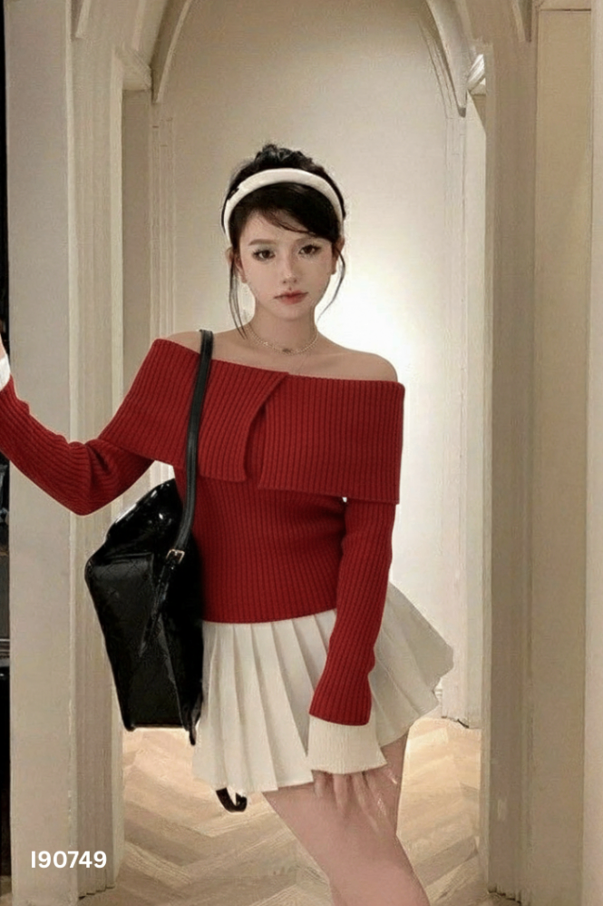 Áo trễ vai len đỏ