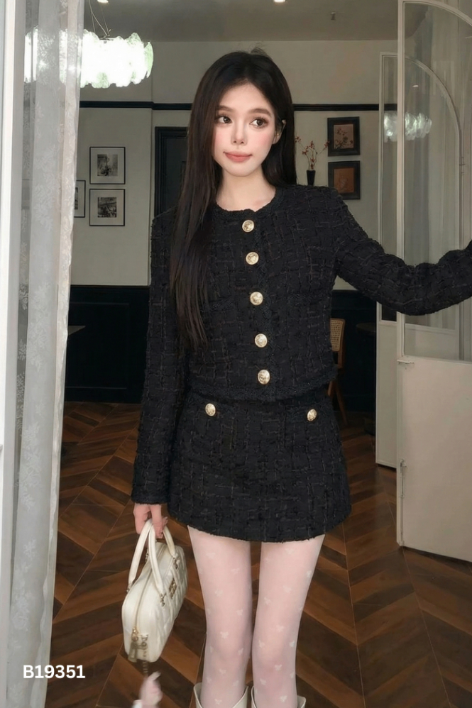 Áo khoác dạ tweed cài khuy
