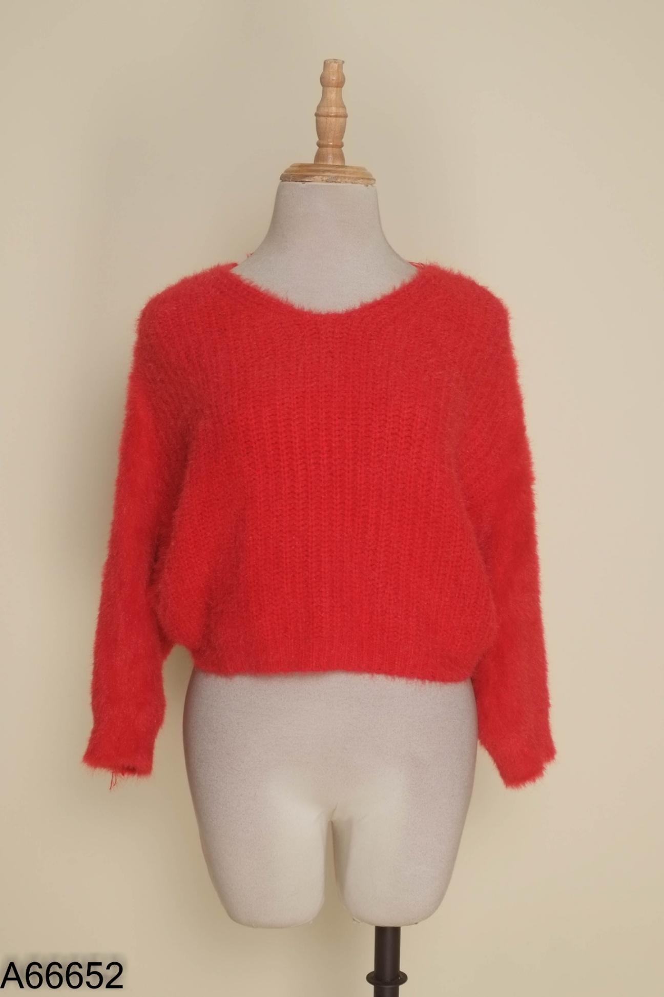 Áo len lông đỏ trơn dáng croptop