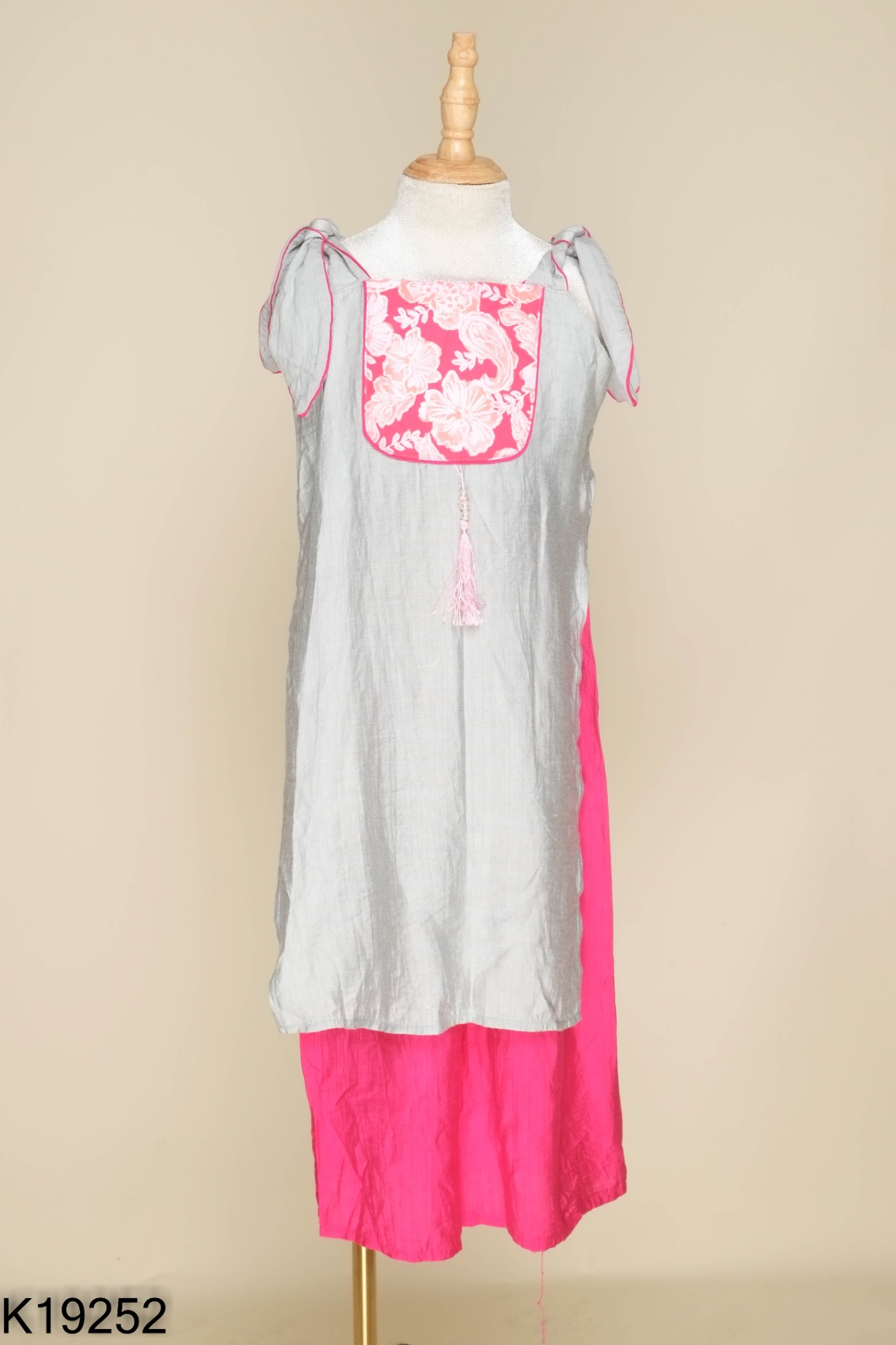 Set áo dài xanh cách tân phối họa tiết + quần KIDS