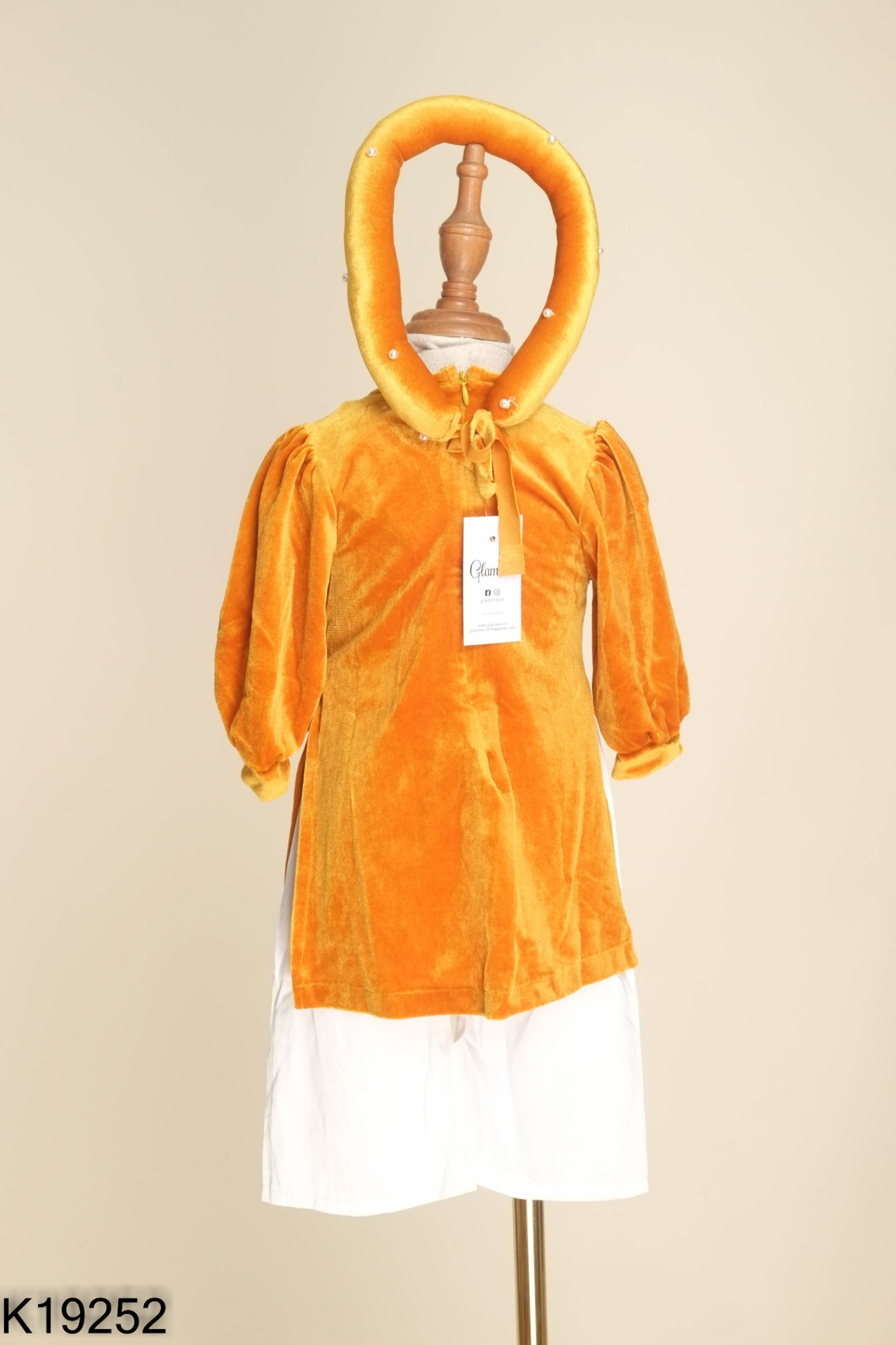 NEWTAG Set 3 Áo dài nhung nâu thêu hoa + quần + mấn KIDS