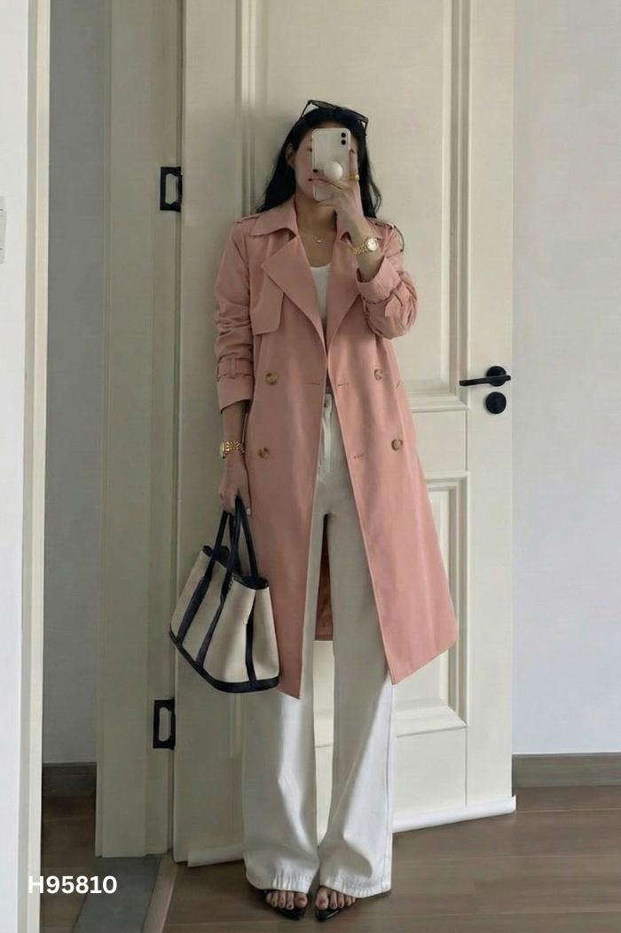 Áo khoác hồng dáng dài