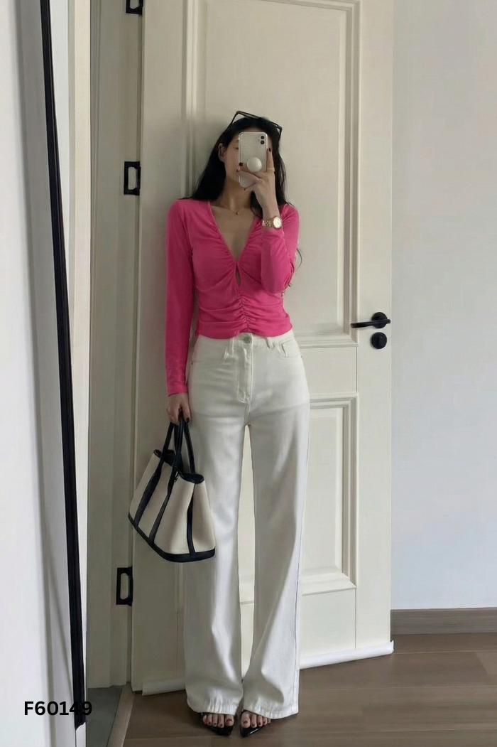 Áo kiểu HM hồng cổ chữ v khoét ngựcc