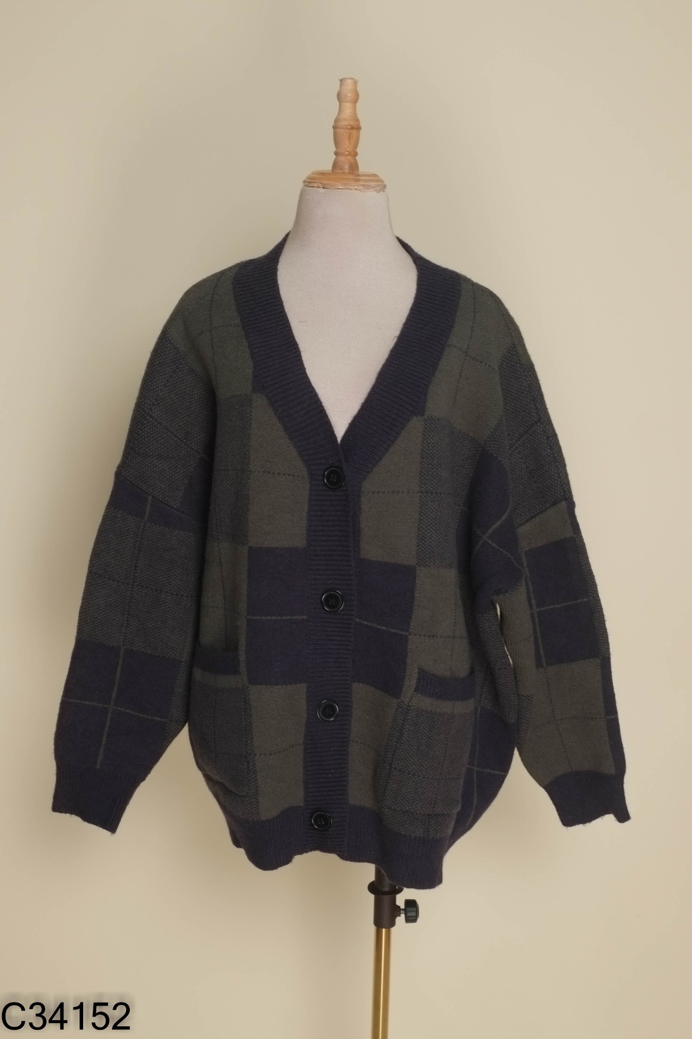 Áo cardigans xanh caro