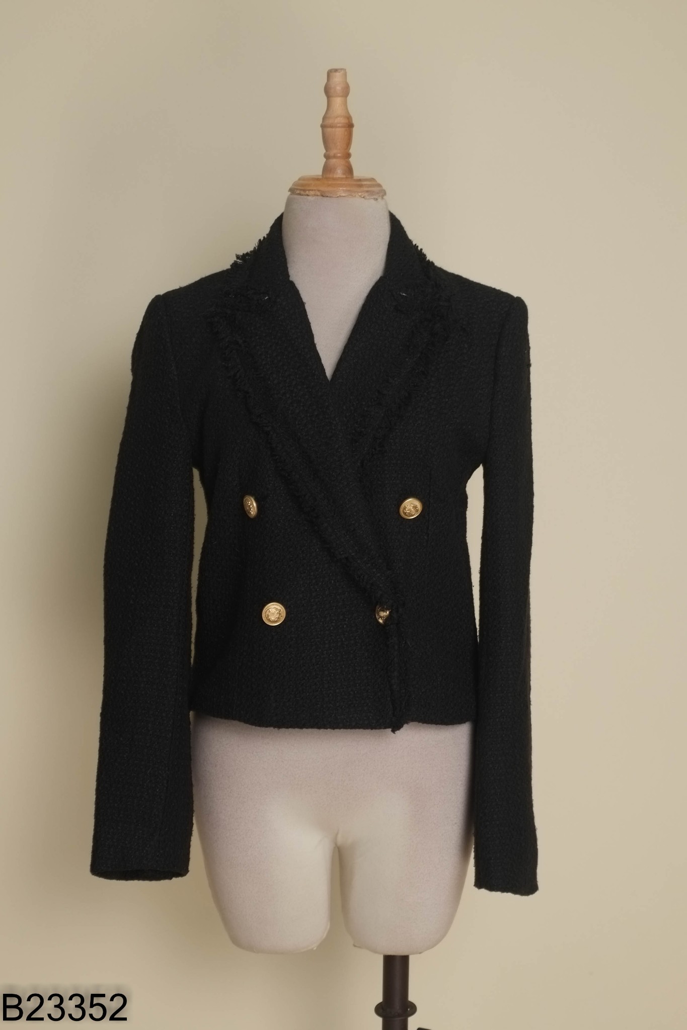 Áo khoác dạ tweed đen SILVER MOON cổ vest