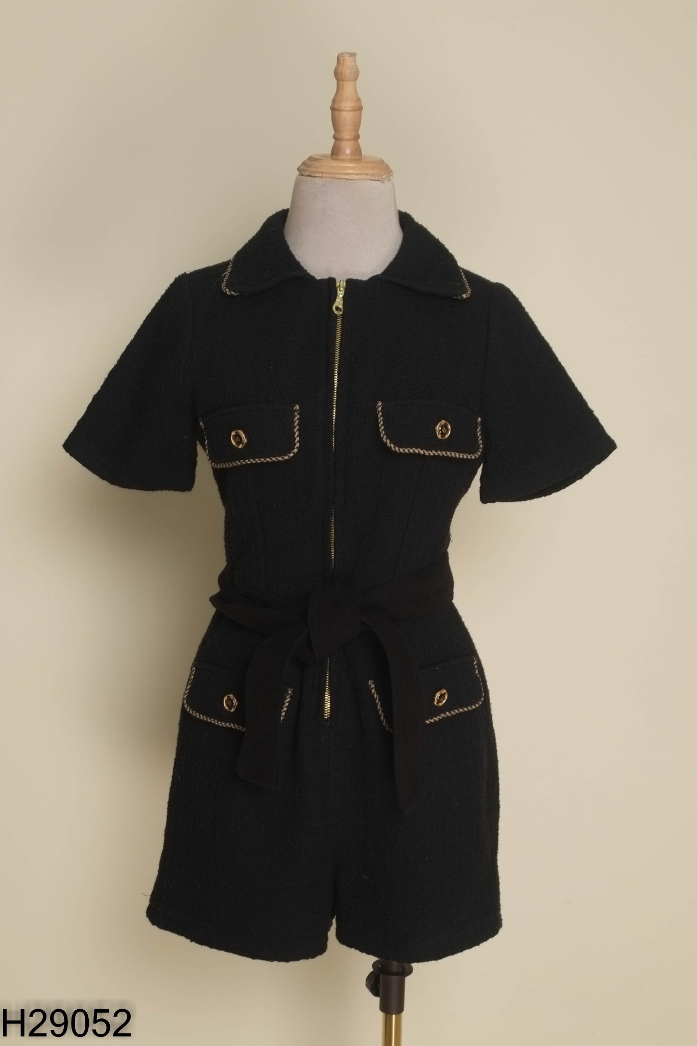 Jumpsuit quần dạ đen khóa kéo