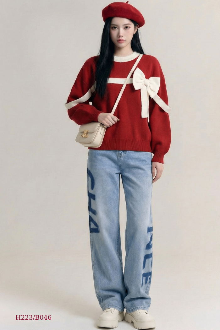 Quần jeans xanh HO&YO phun sơn chữ