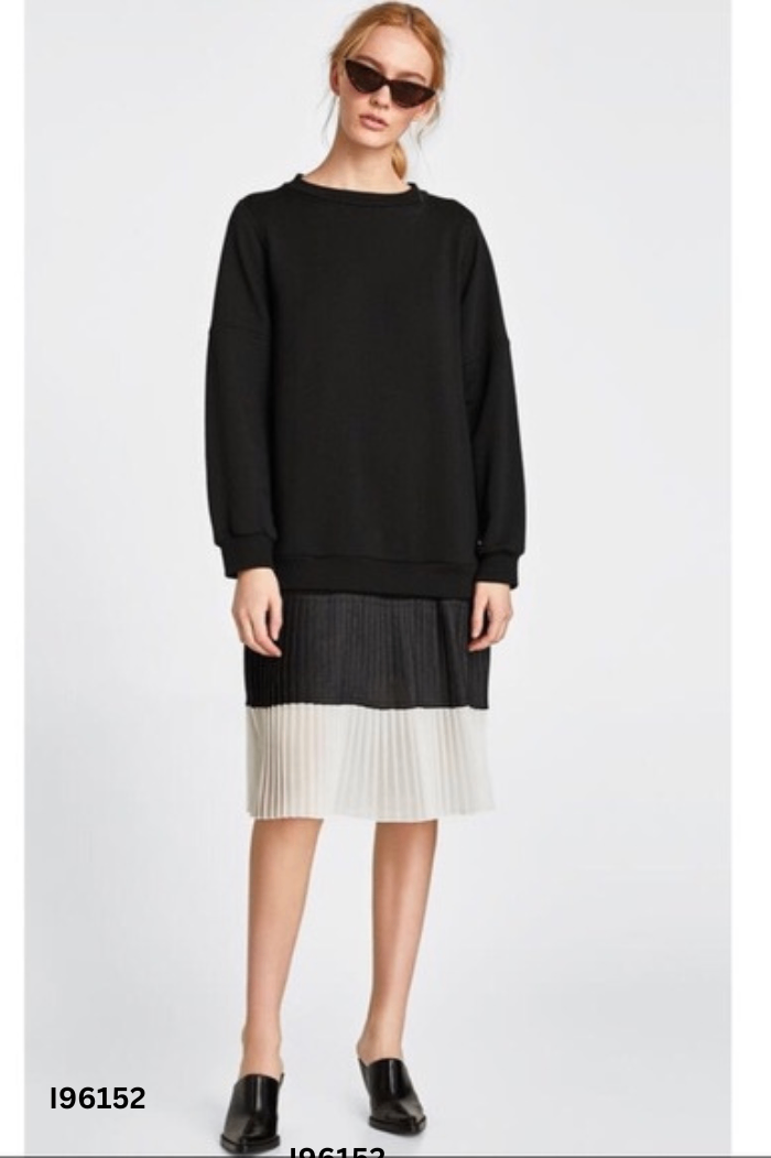 Váy nỉ đen ZARA phối chân váy xếp ly