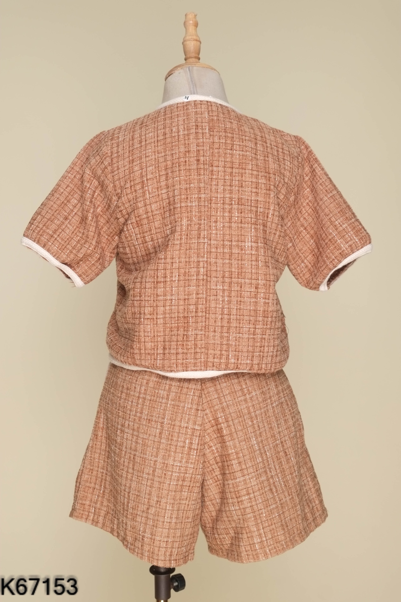 Set Áo dạ tweed nâu phối cúc ngọc + quần short