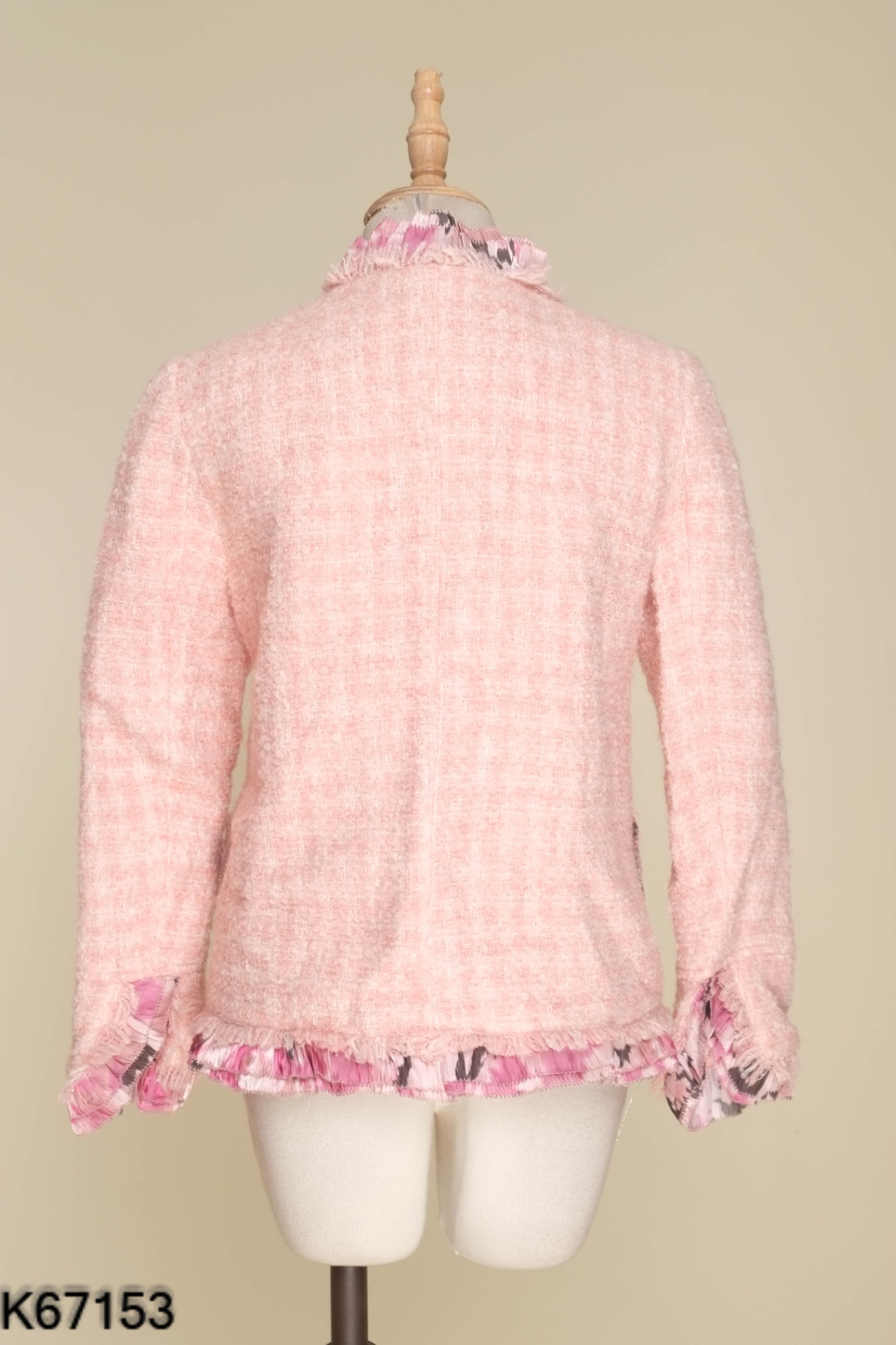 Áo khoác dạ tweed len hồng phối viền