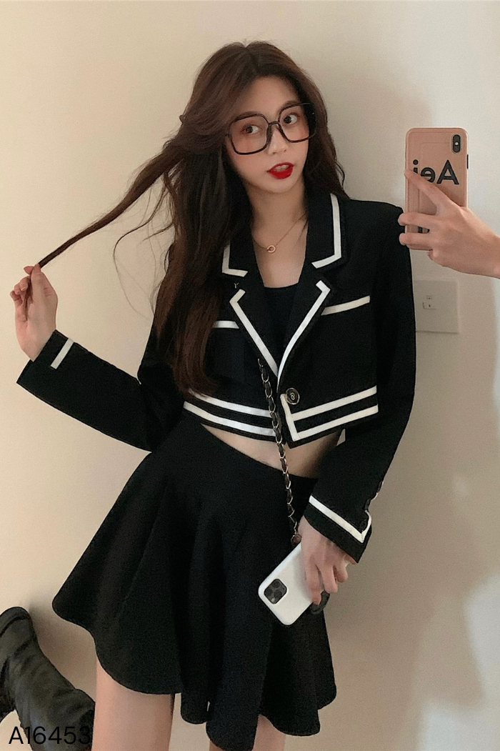Áo khoác vest đen viền trắng
