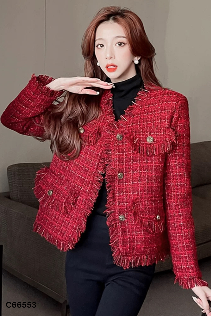 Áo dạ đỏ cúc đồng