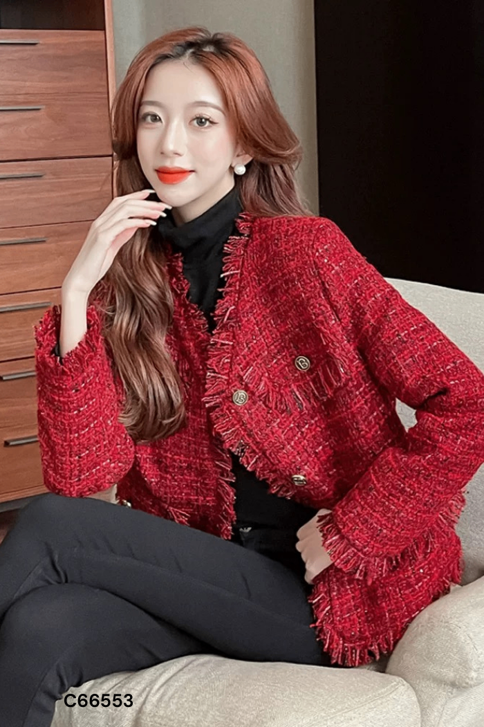 Áo dạ đỏ cúc đồng