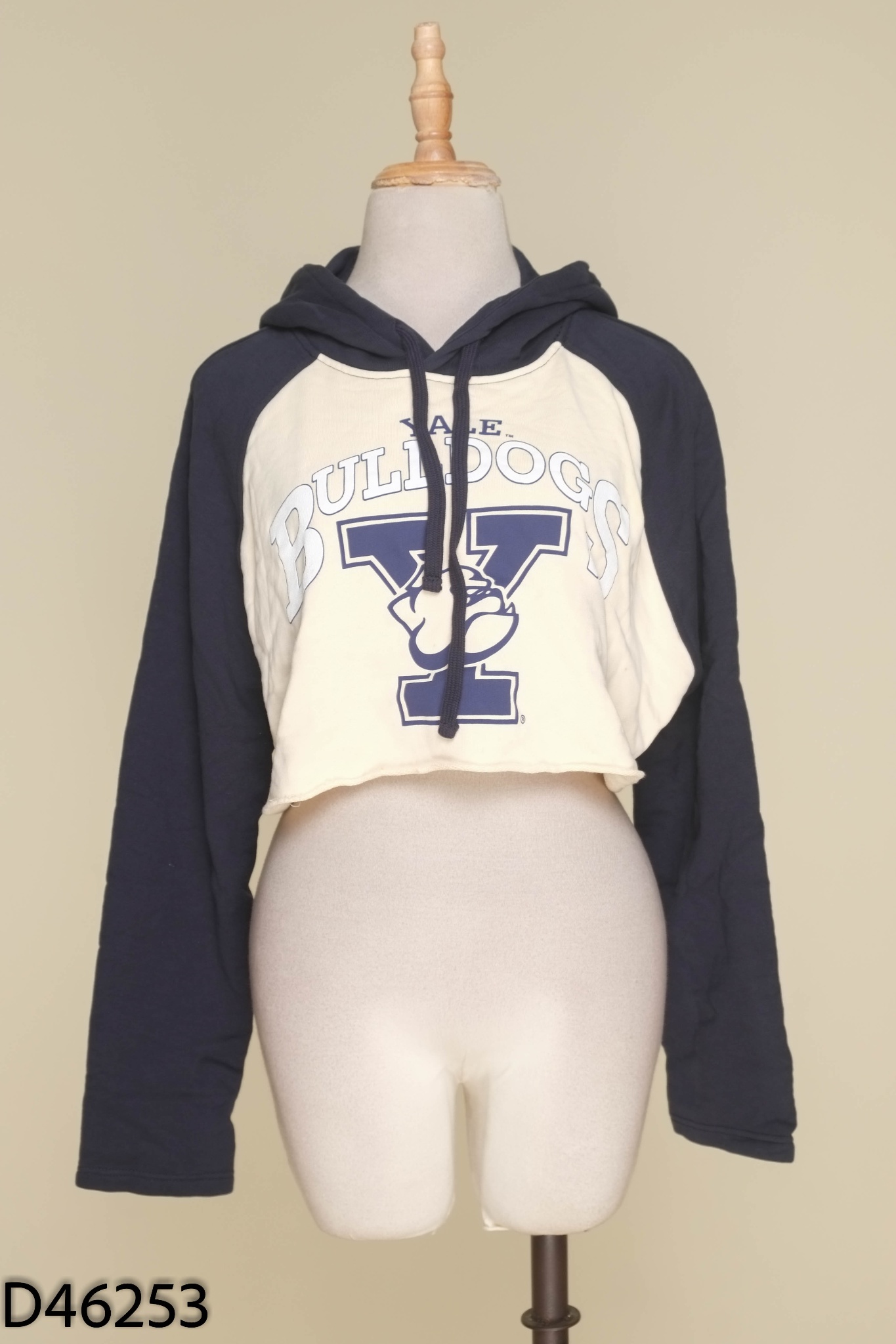 Áo hoodie kem mix xanh dáng ngắn