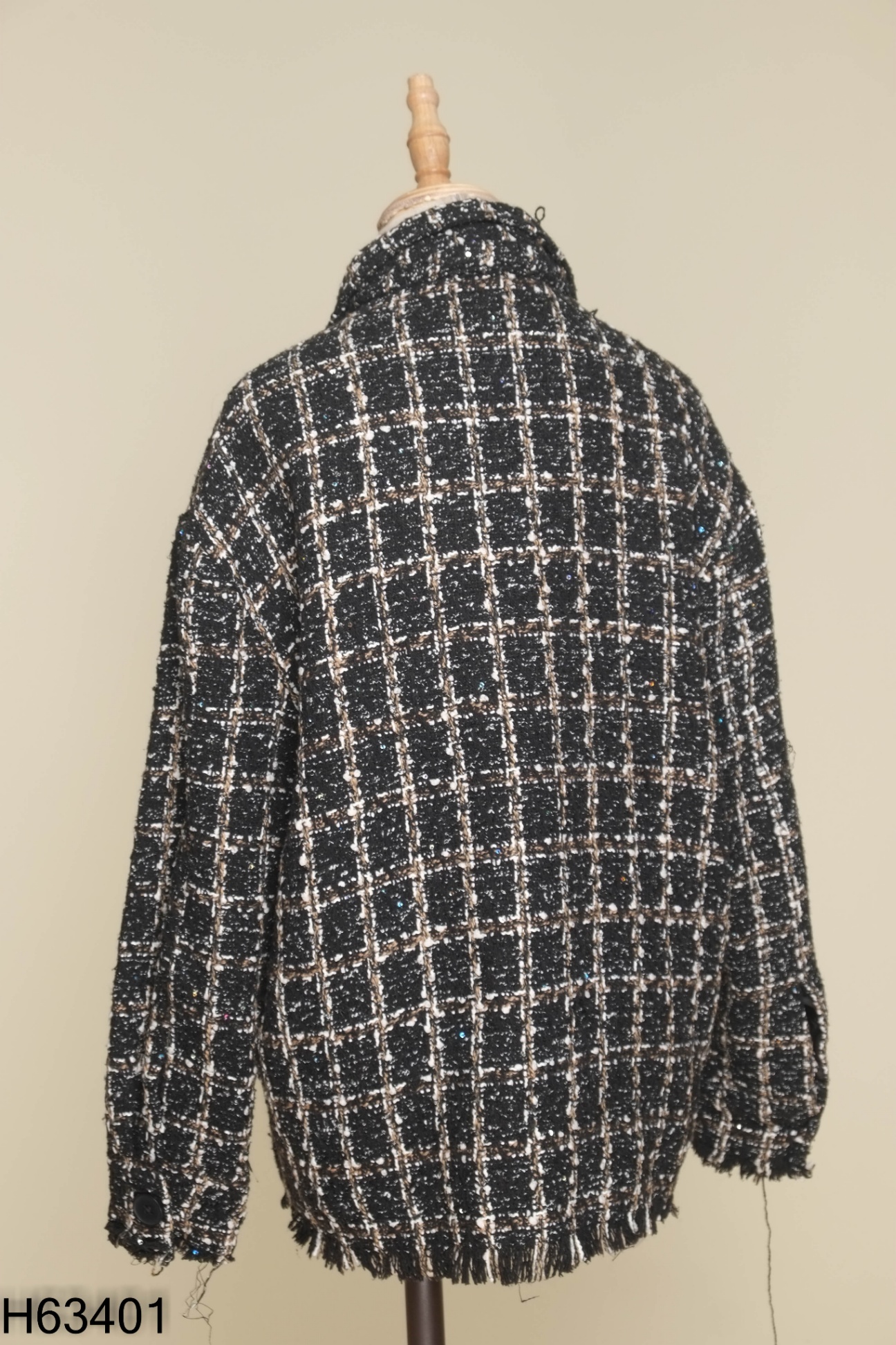 Áo TÍ NGOAN dạ tweed đen phối trắng