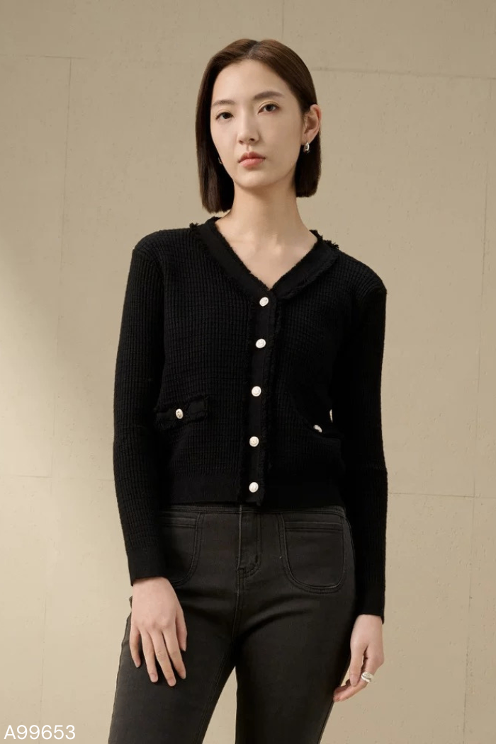 Áo cardigans đen cổ tim