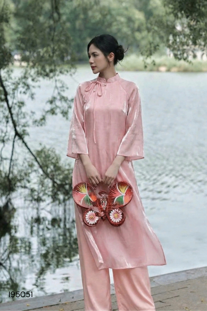 Áo dài hồng cách tân mix voan phối ngọc (HỎNG KHOÁ)