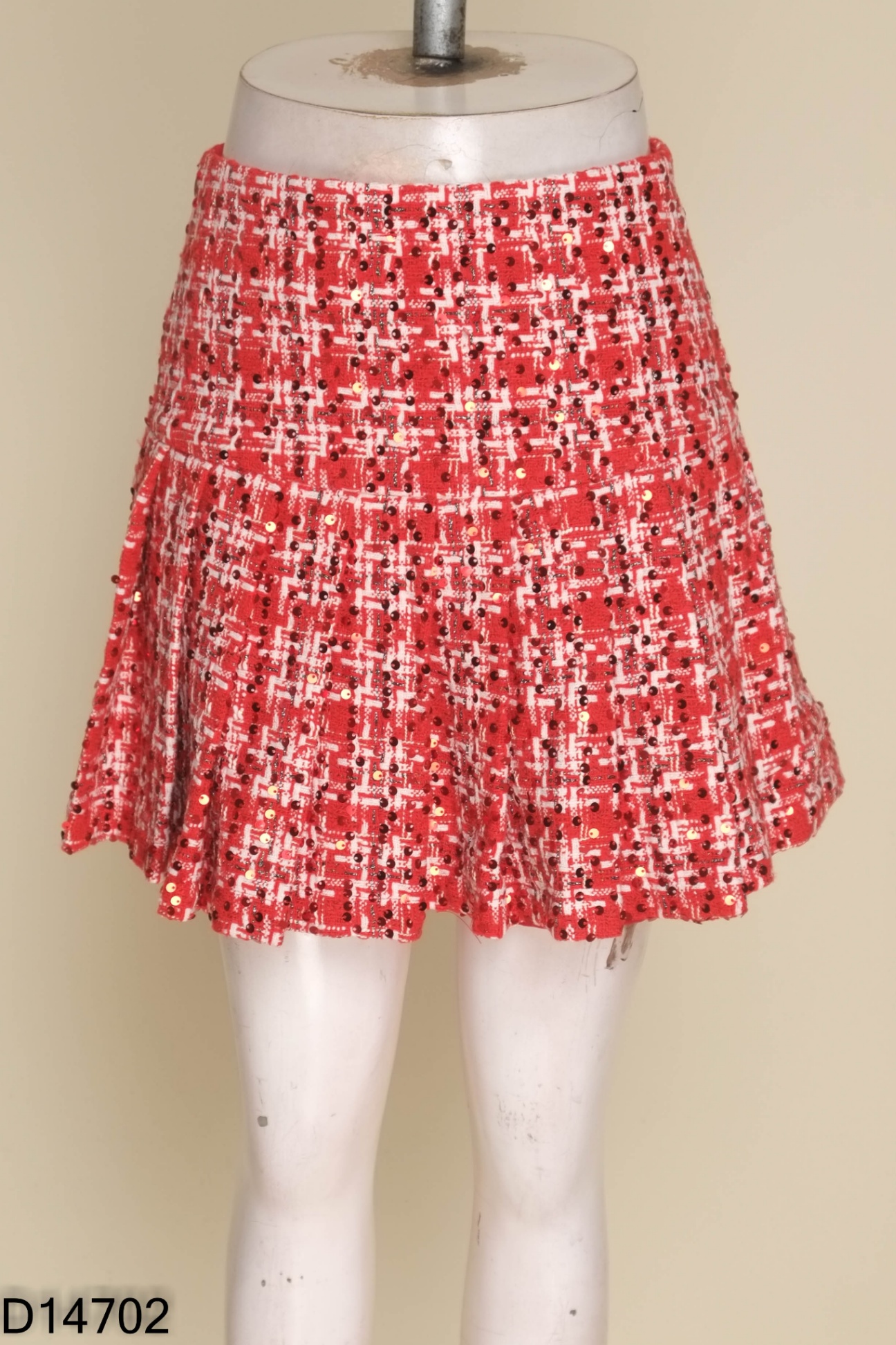 Chân váy dạ tweed đỏ