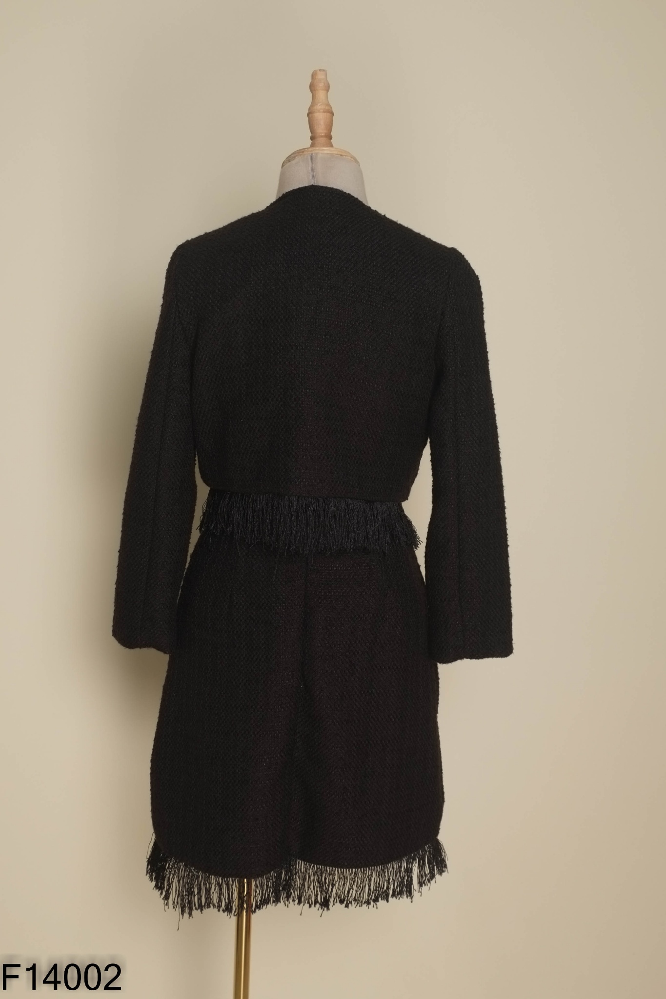 Set dạ tweed đen váy + áo khoác