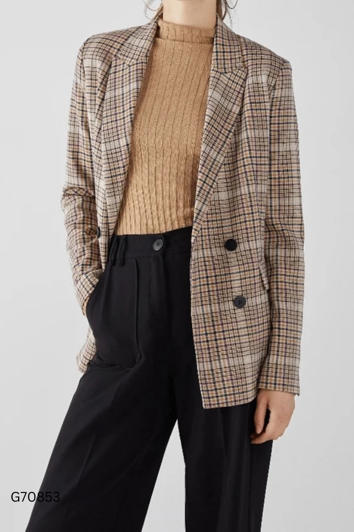 Áo khoác BERSHKA vest nâu kẻ caro