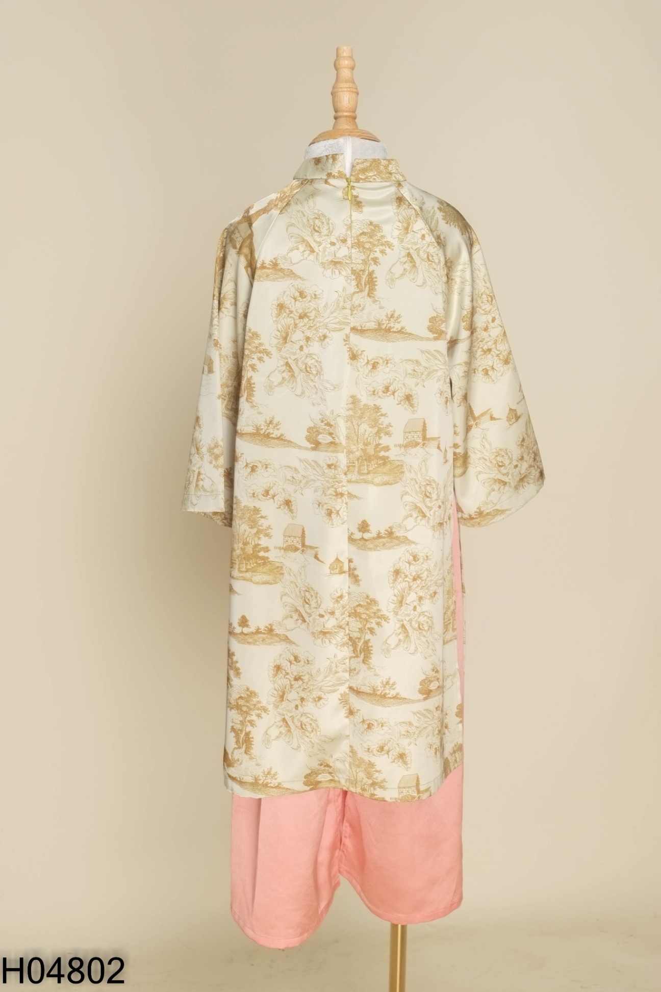 Set áo dài lụa xanh + quần hồng
