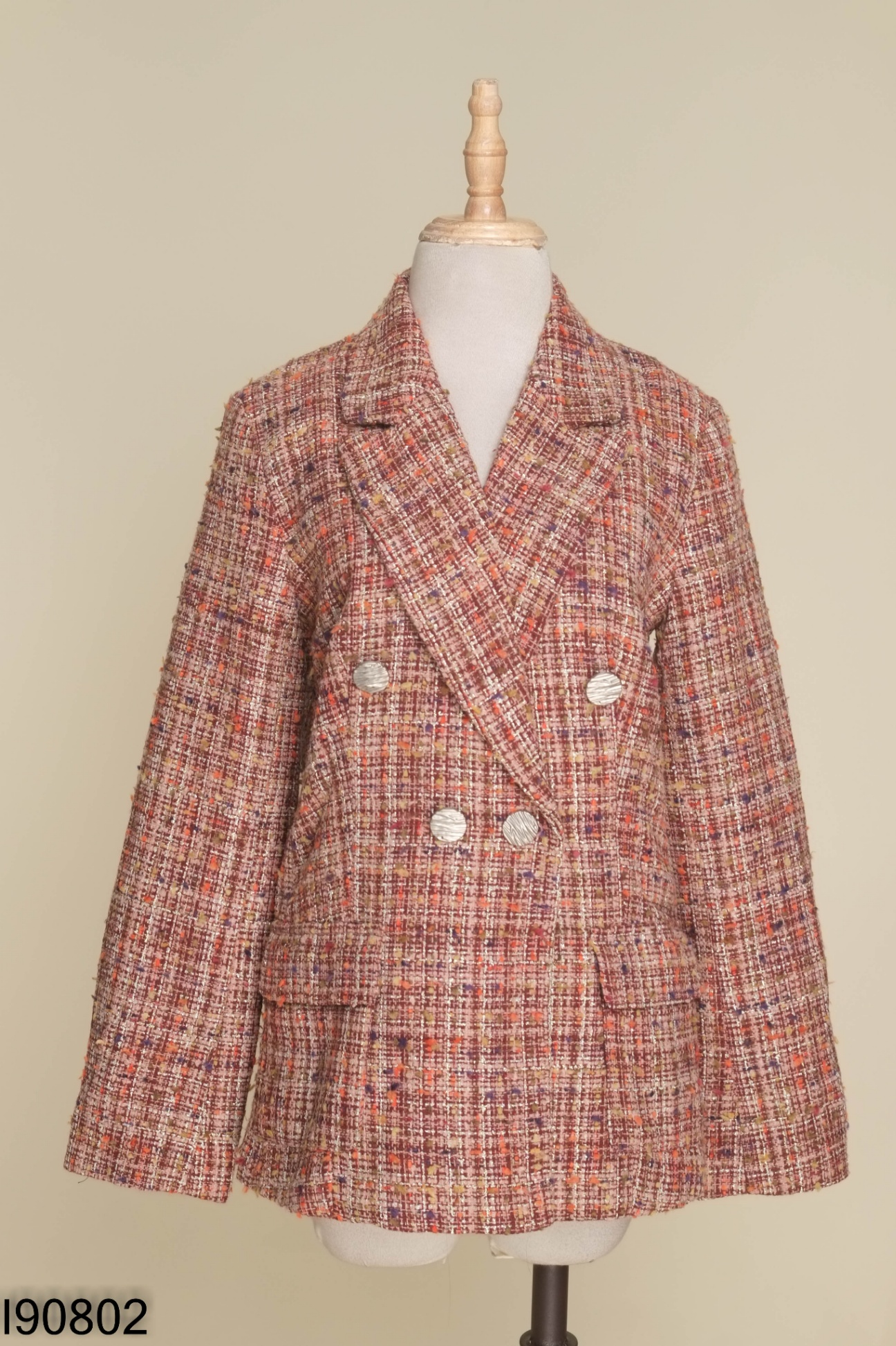 Áo khoác blazer dạ tweed nâu phối màu sắc