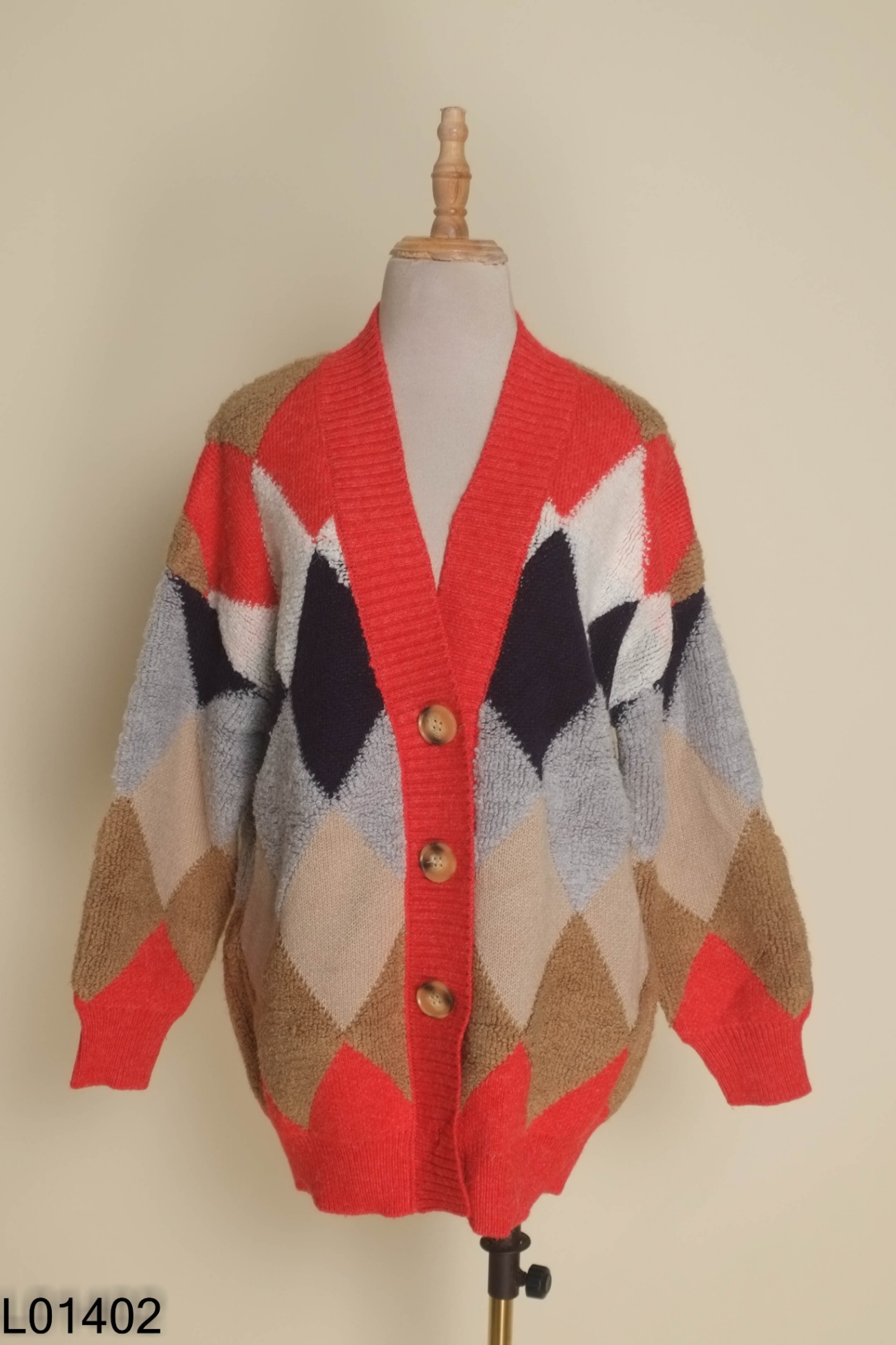 Áo len cardigan đỏ mix màu sắc CACHE