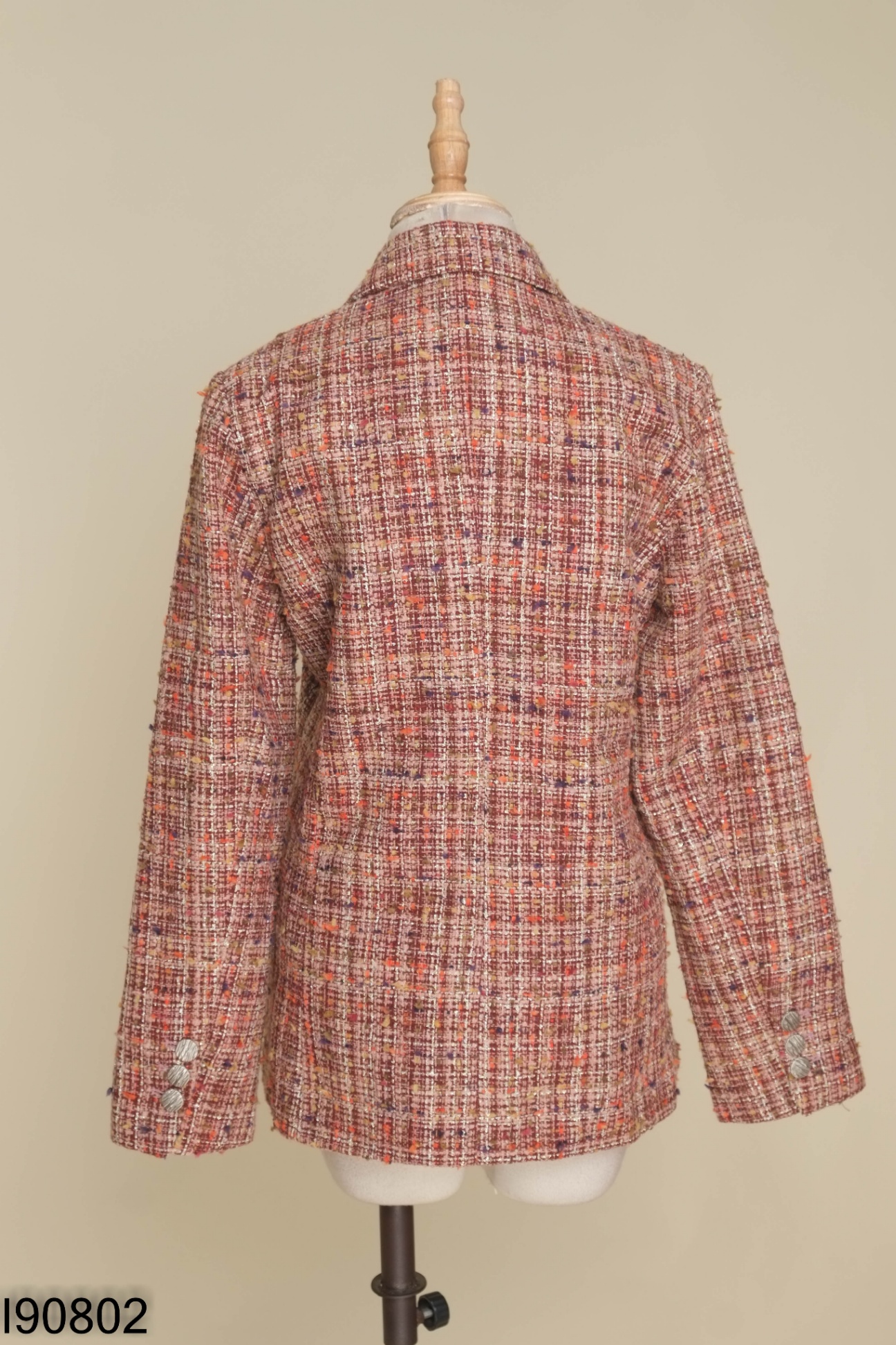 Áo khoác blazer dạ tweed nâu phối màu sắc