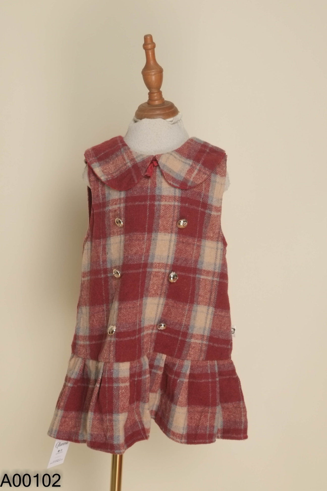 Váy kids đỏ kẻ trắng cổ bèo
