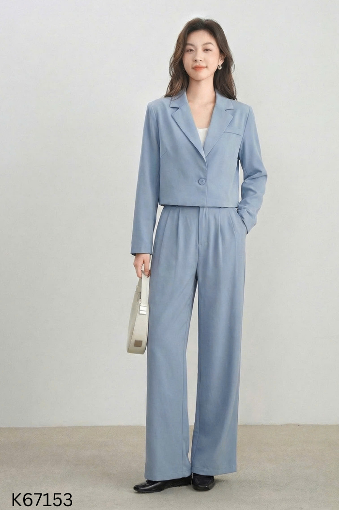Set Áo vest xanh dáng ngắn + quần dài