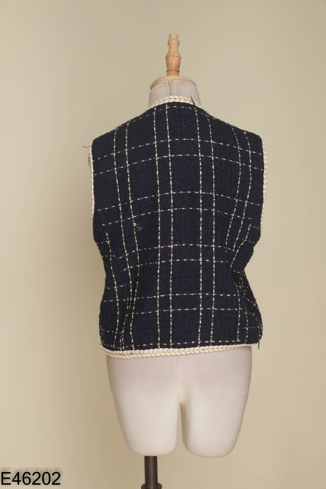 Áo gile dạ tweed xanh phối viền