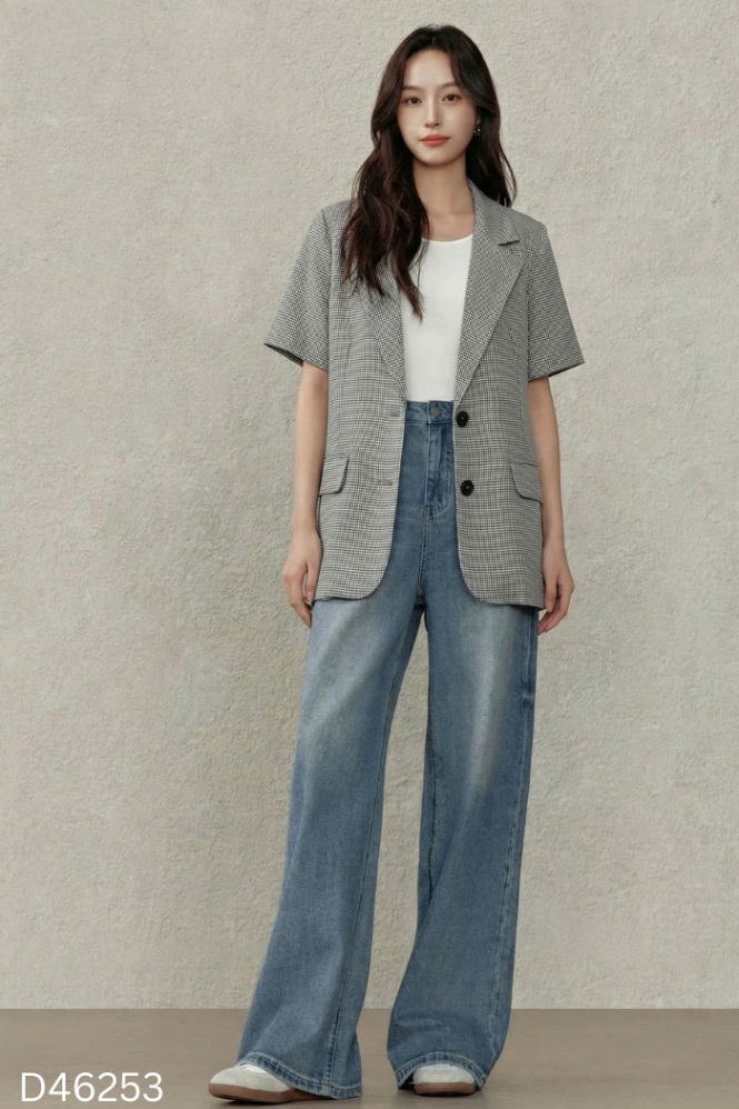 Áo blazers trắng kẻ đen