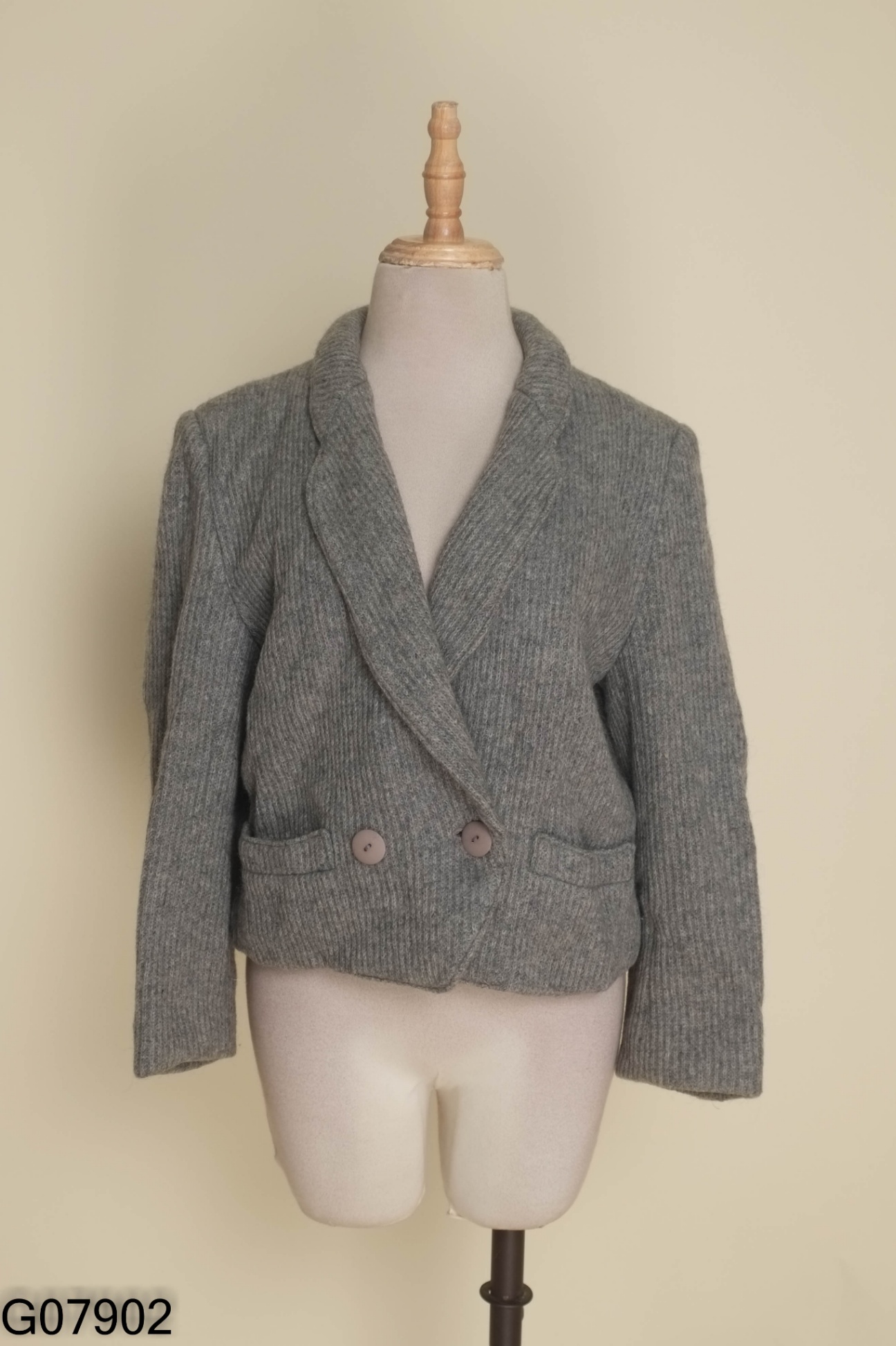 Áo khoác dạ xám cổ vest