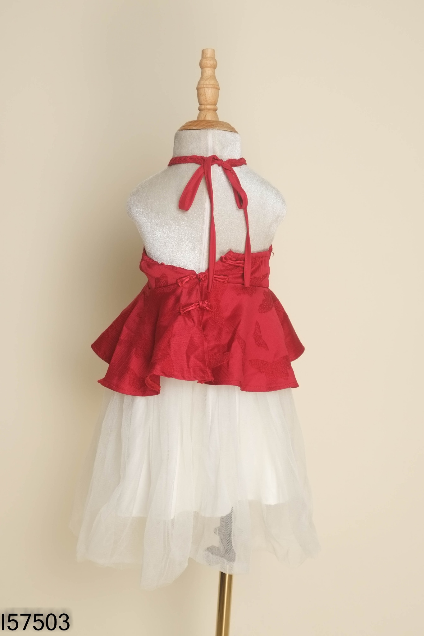 Set Áo yếm đỏ in họa tiết + chân váy lưới trắng KIDS