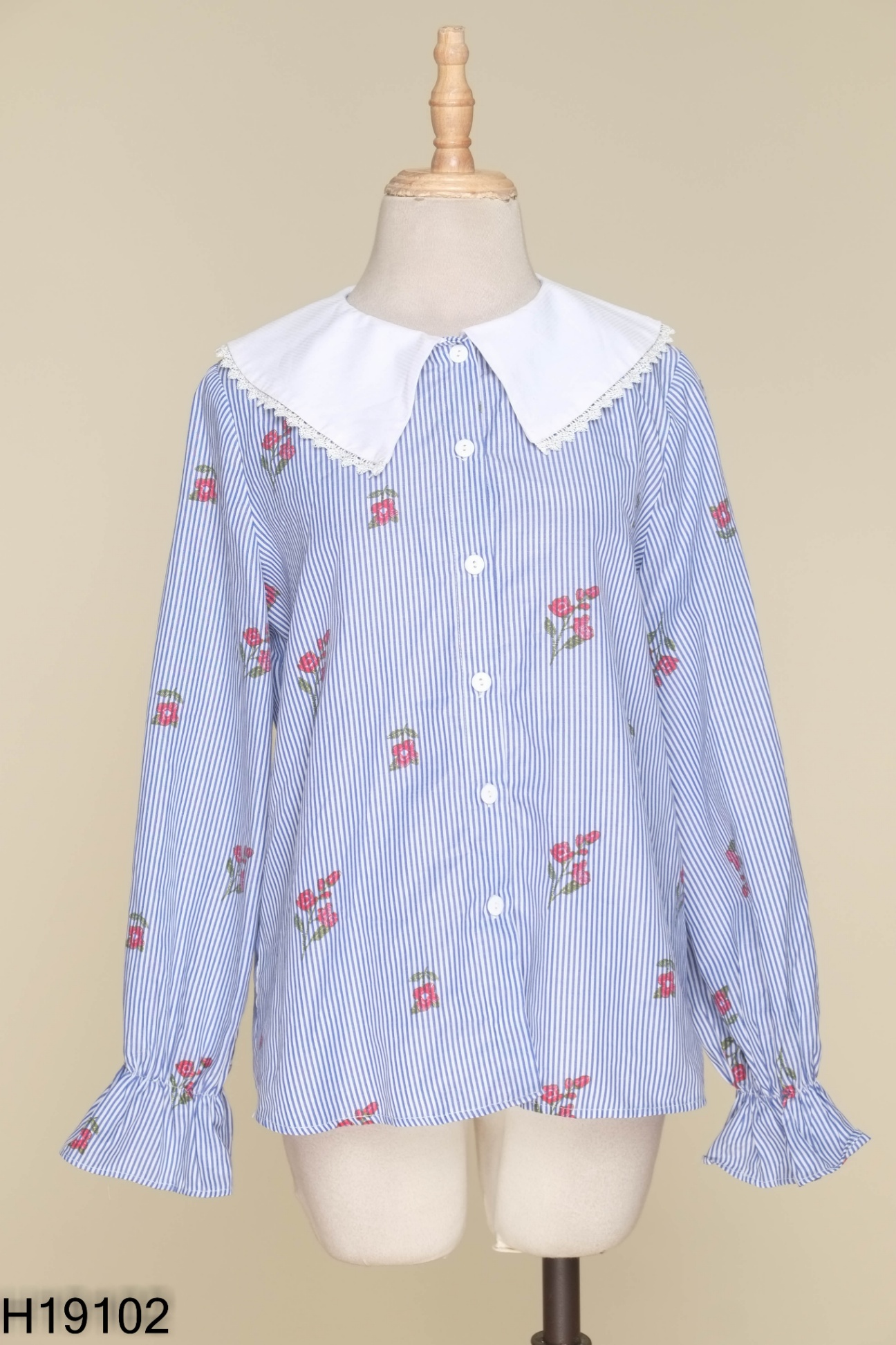 Áo xanh sọc 92 WEAR cổ sen
