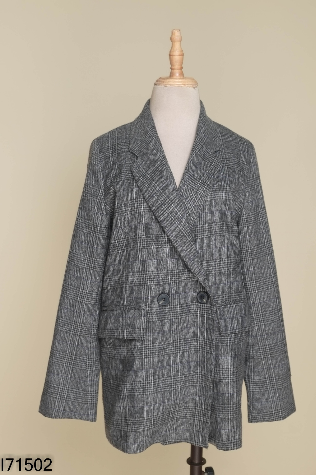 Áo khoác blazer xám đen dáng nhỡ