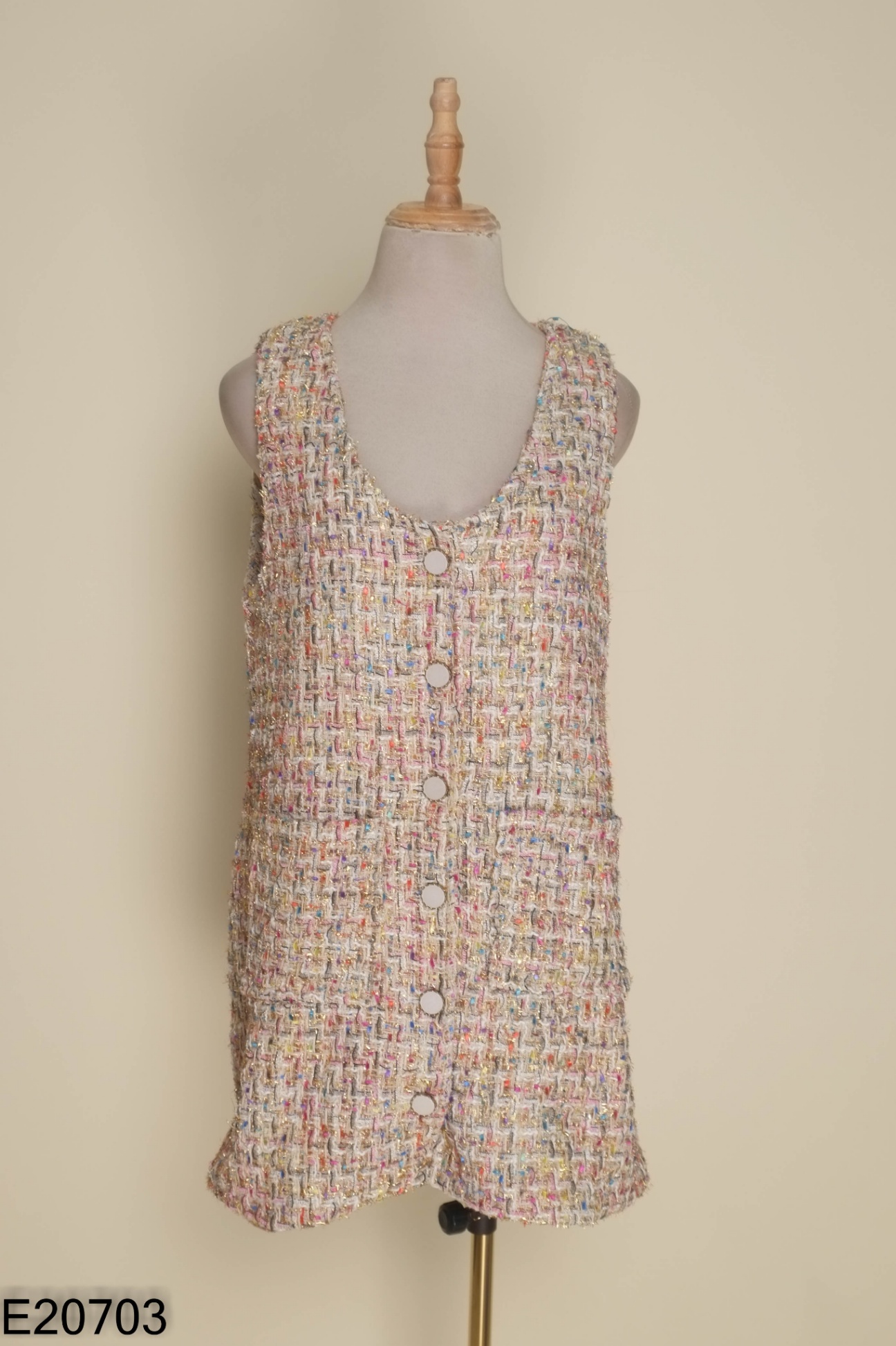 NEWTAG Váy gile dạ tweed vàng mix màu sắc