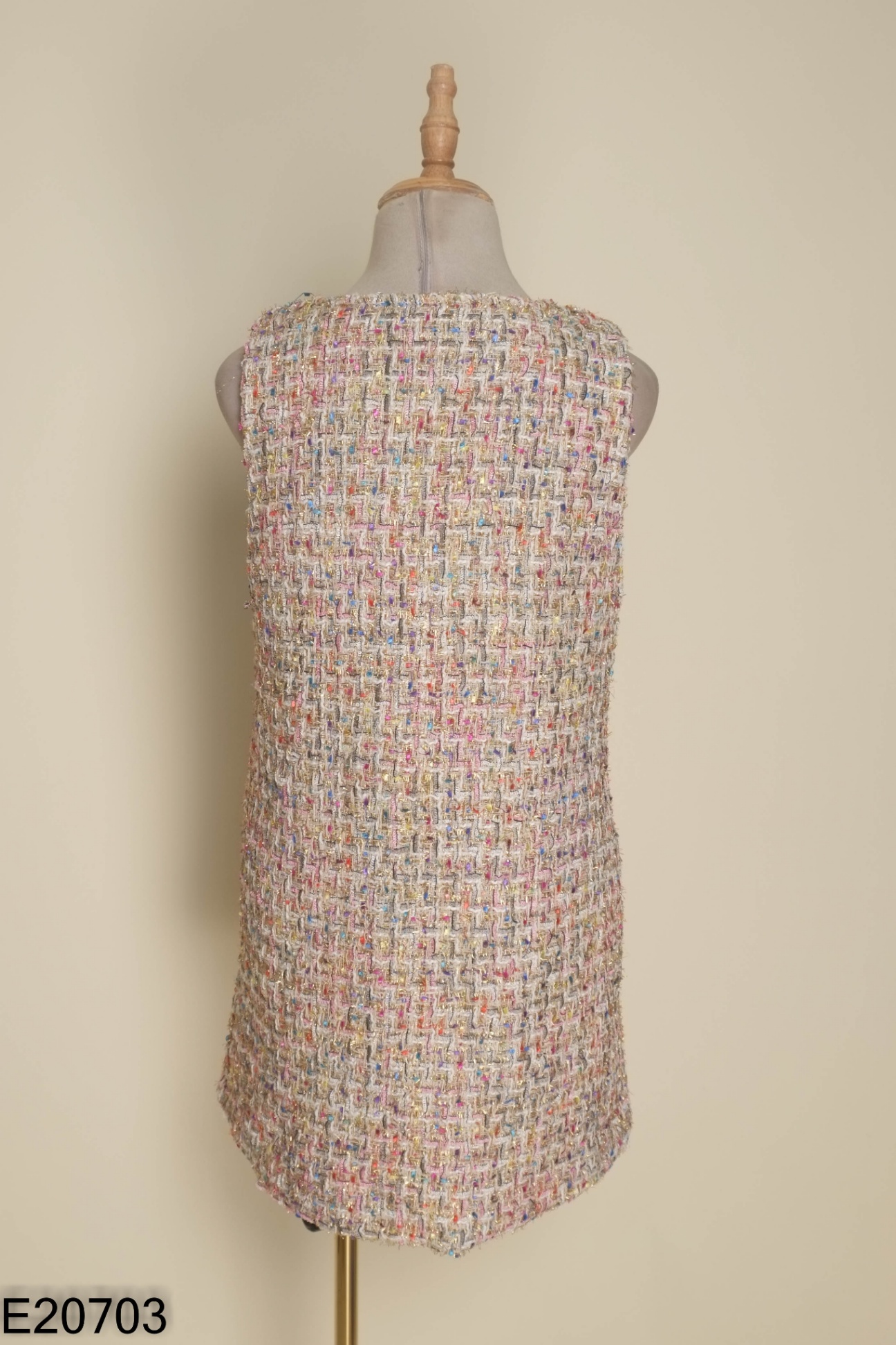 NEWTAG Váy gile dạ tweed vàng mix màu sắc