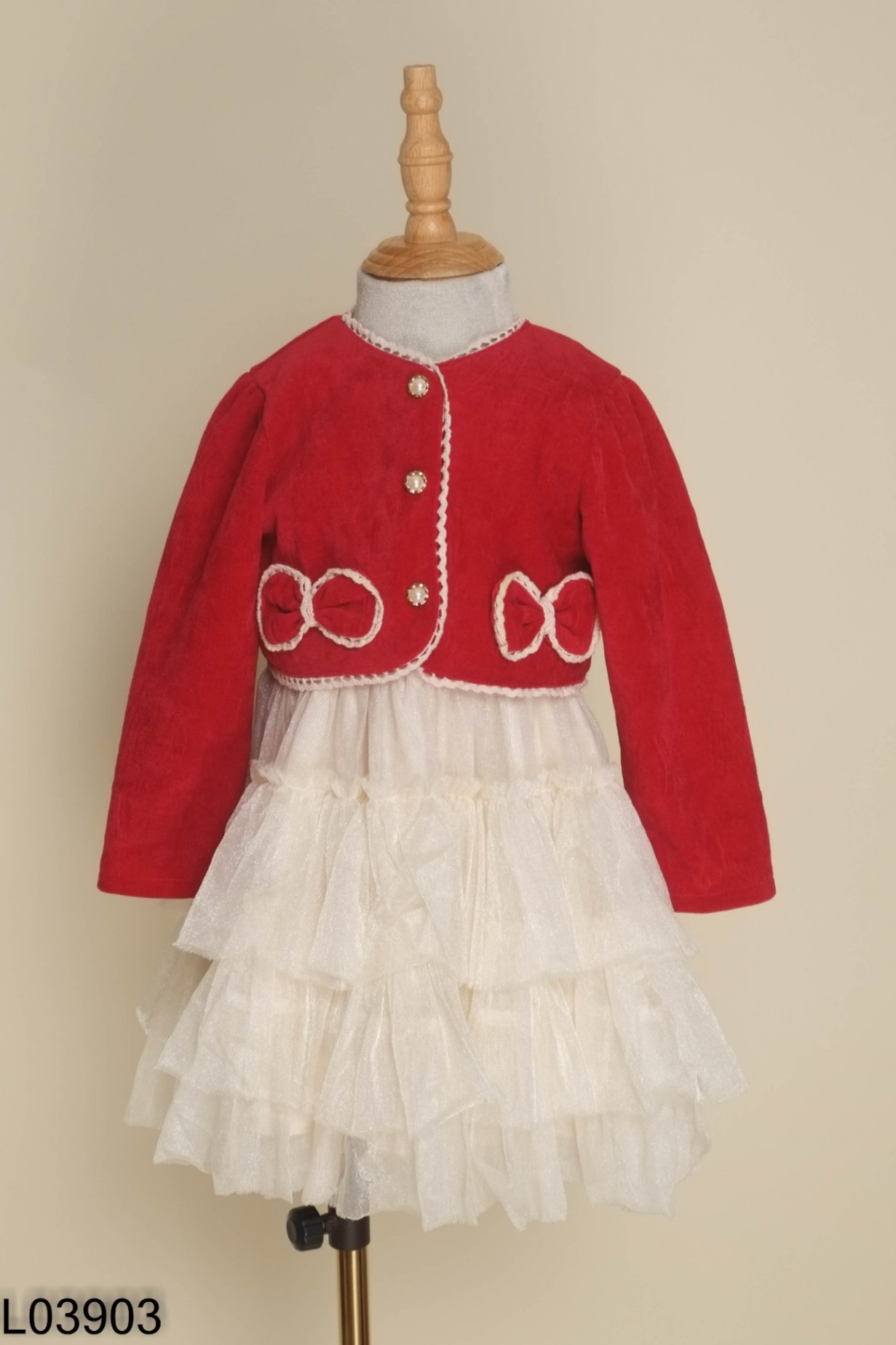 SET váy đỏ phối voan +áo khóac KIDS