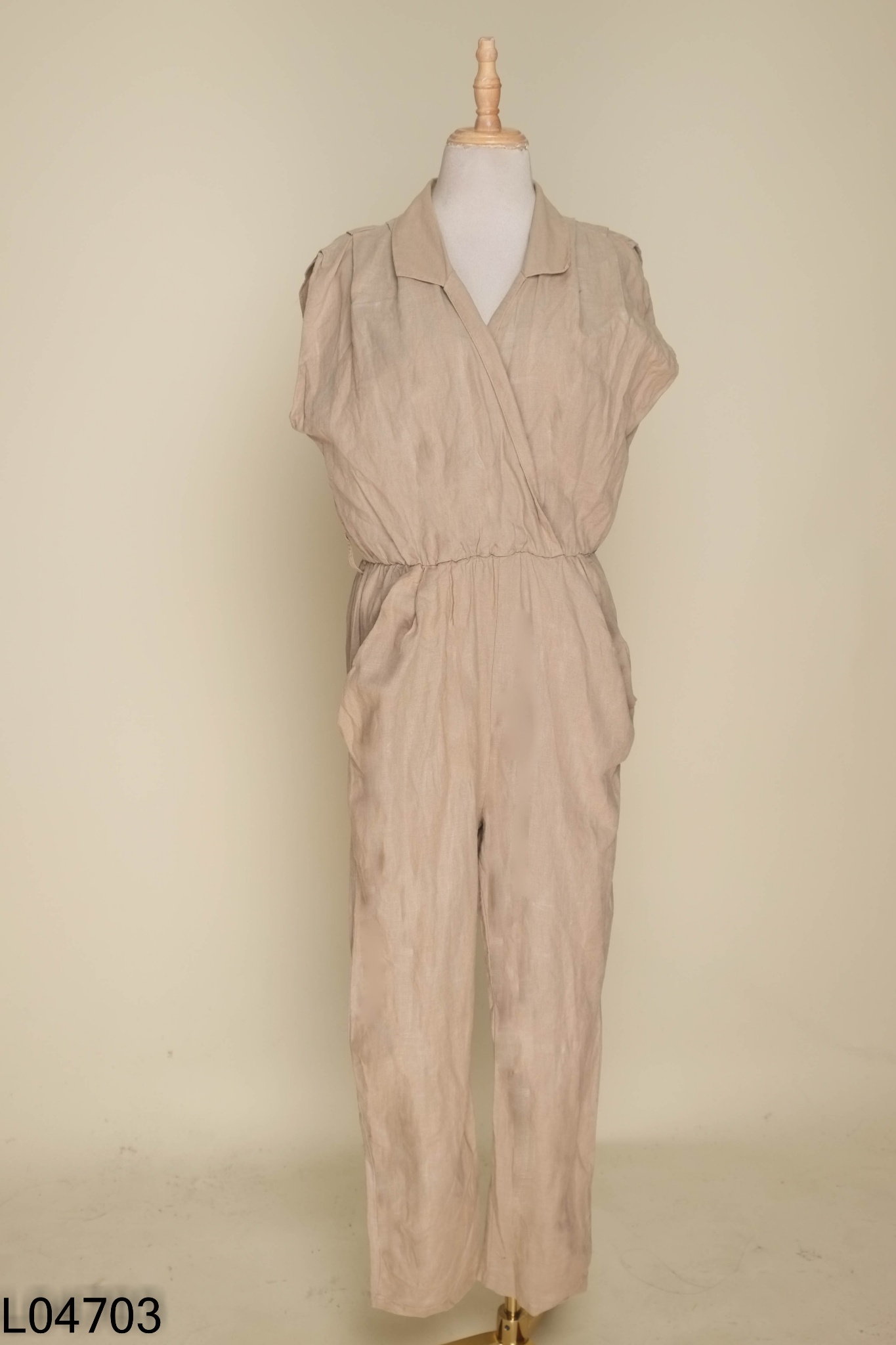 Jumpsuits nâu xám linen quần dài