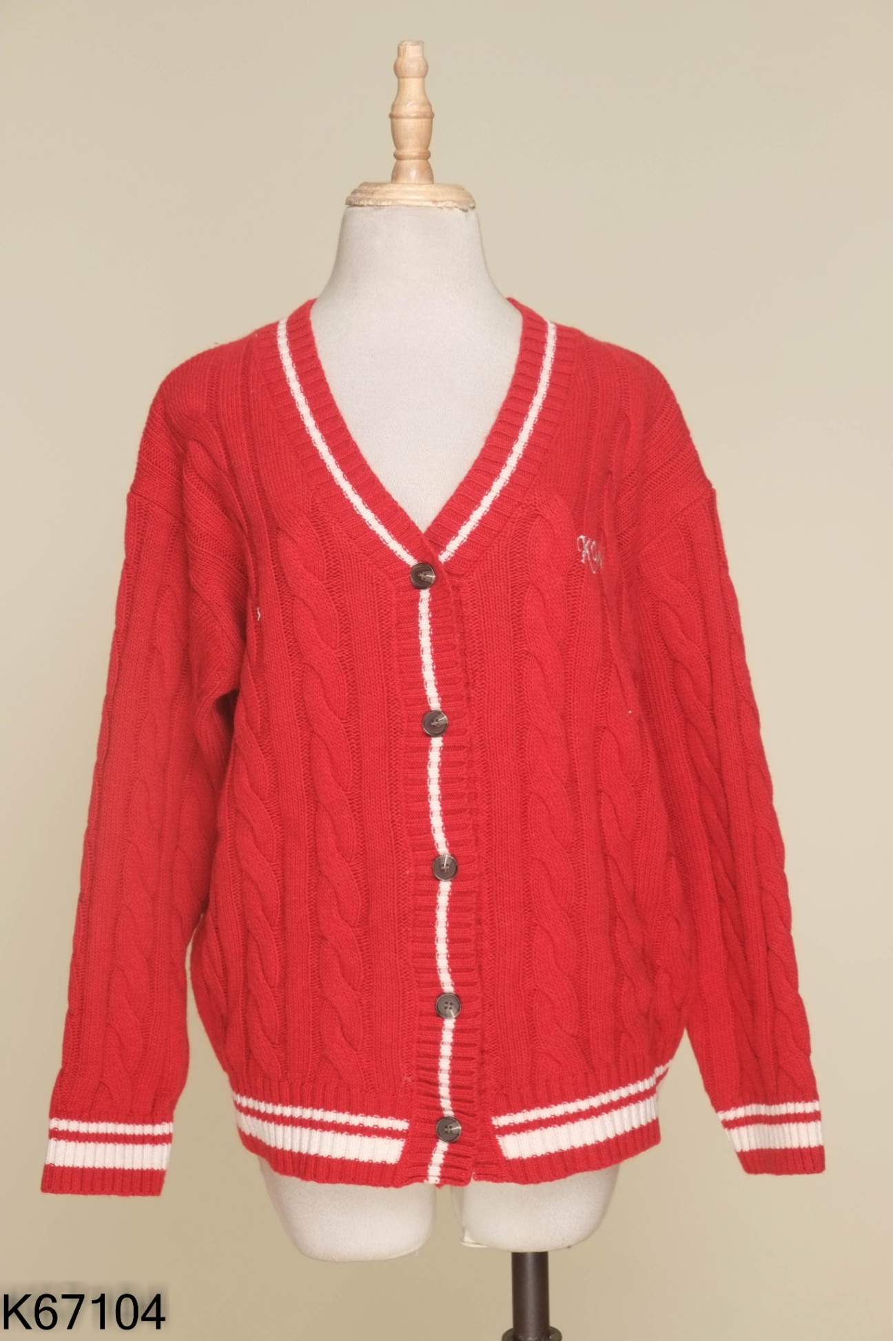 Áo olen cardigans đỏ viền trắng