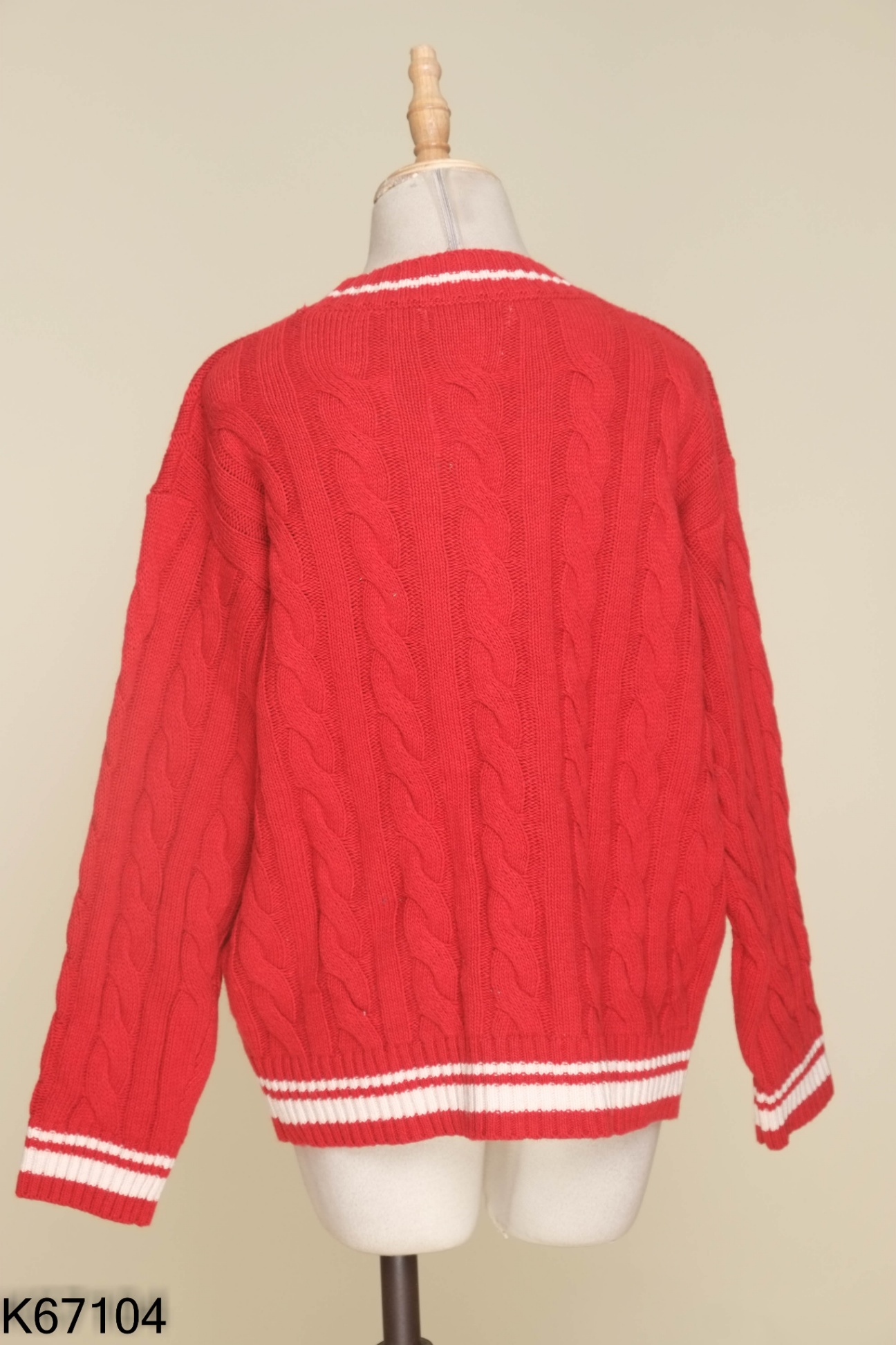 Áo olen cardigans đỏ viền trắng