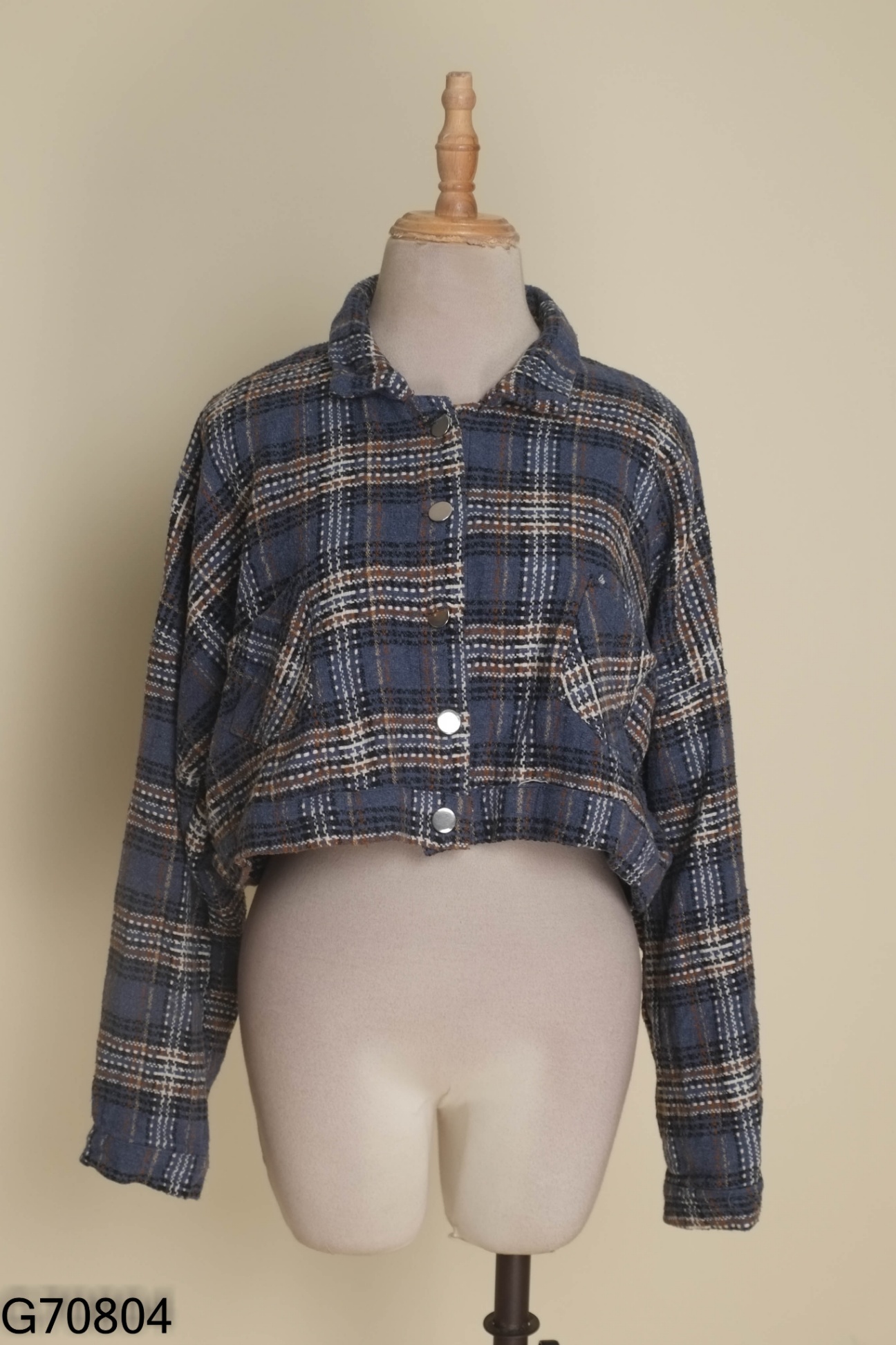 Áo khoác croptop xanh caro