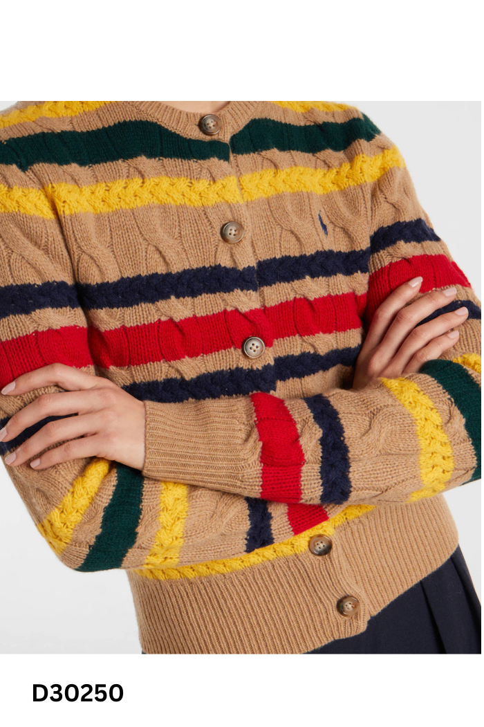 Áo len cardigan nâu phối nhiều màu