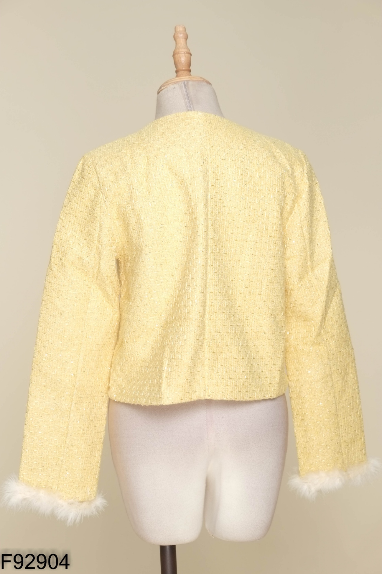 NEWTAG Áo dạ tweed vàng phối lông