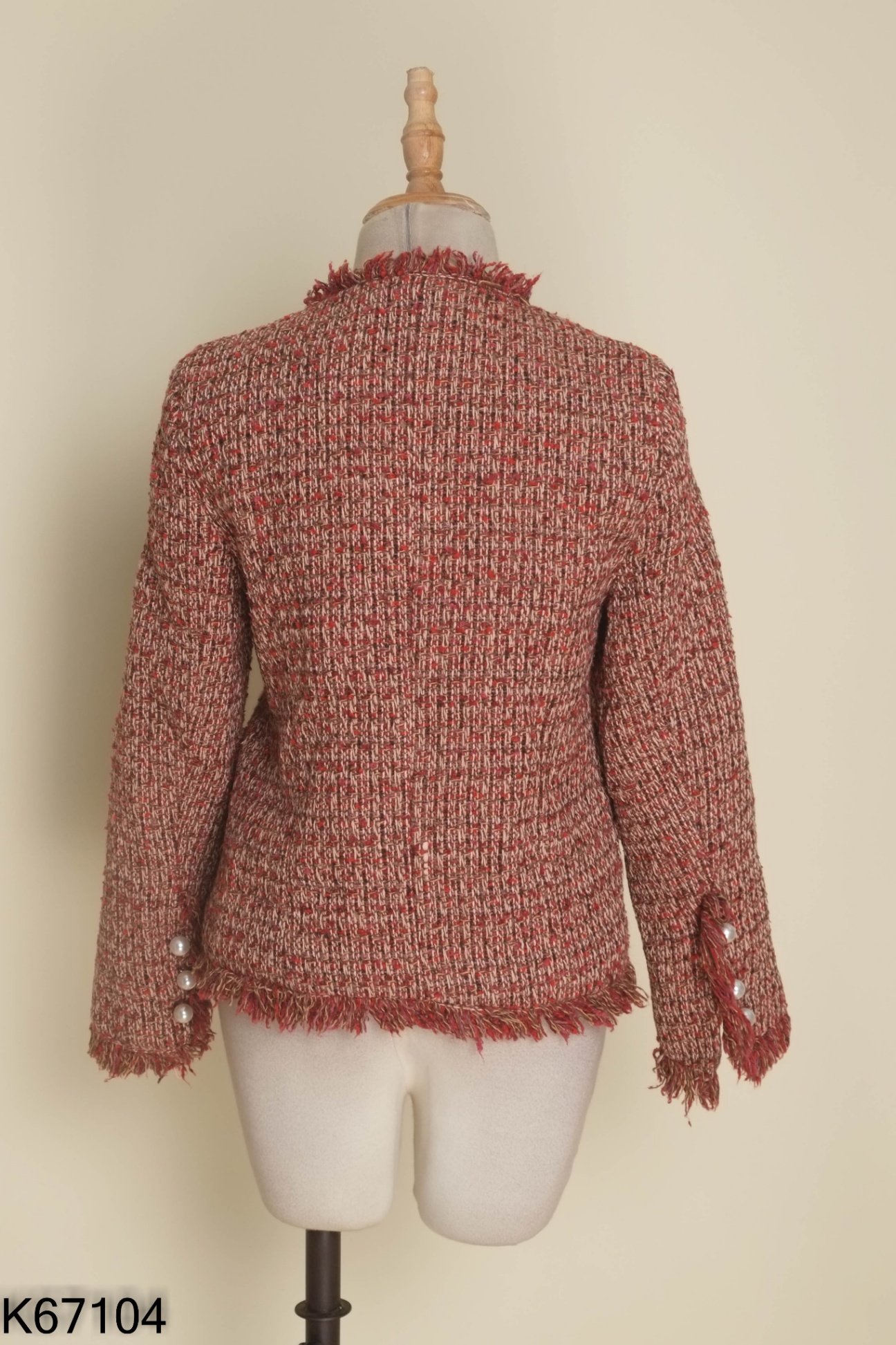 Áo khoác dạ tweed đỏ mix màu phối cúc ngọc
